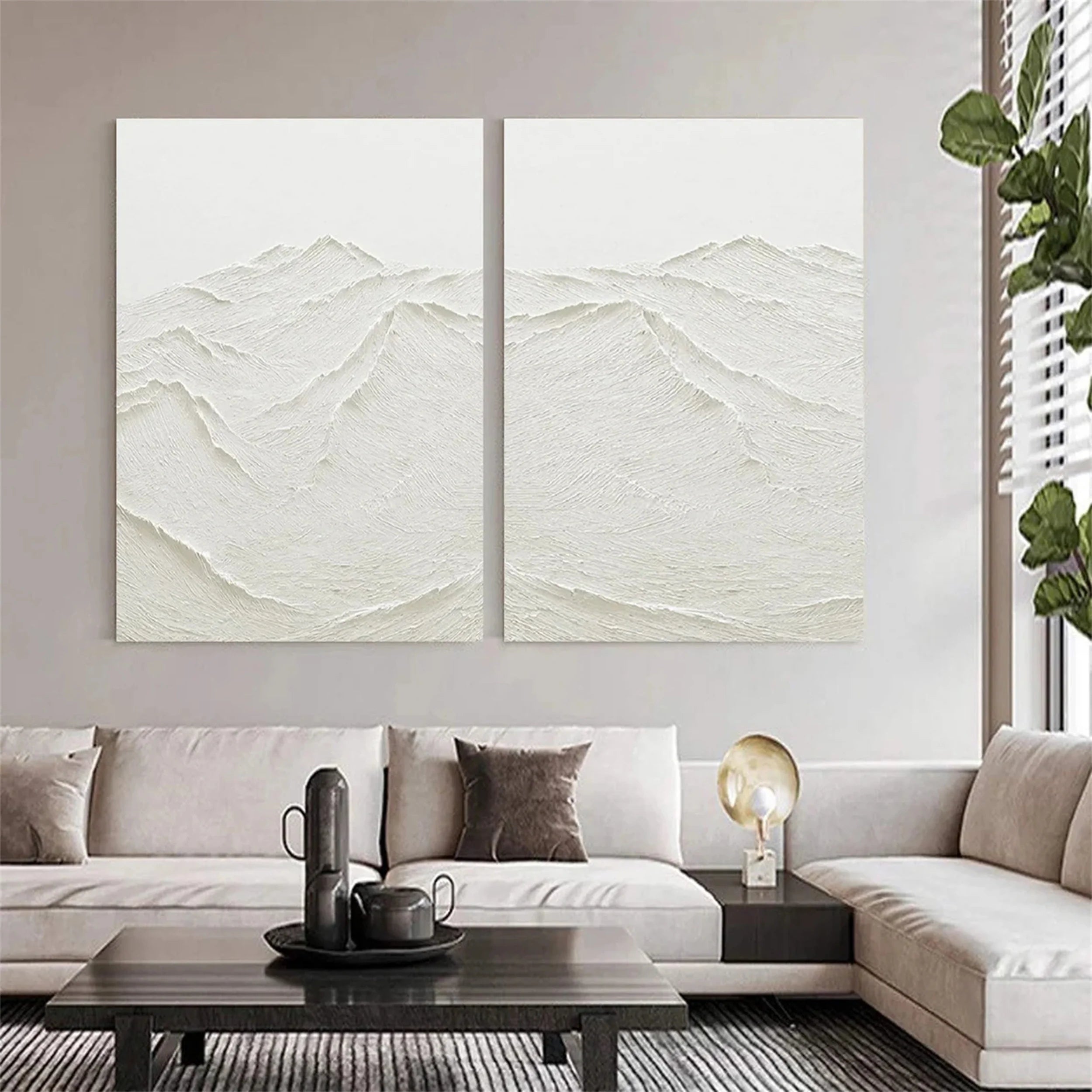 White Textured Minimalist Wall Art Set of 2