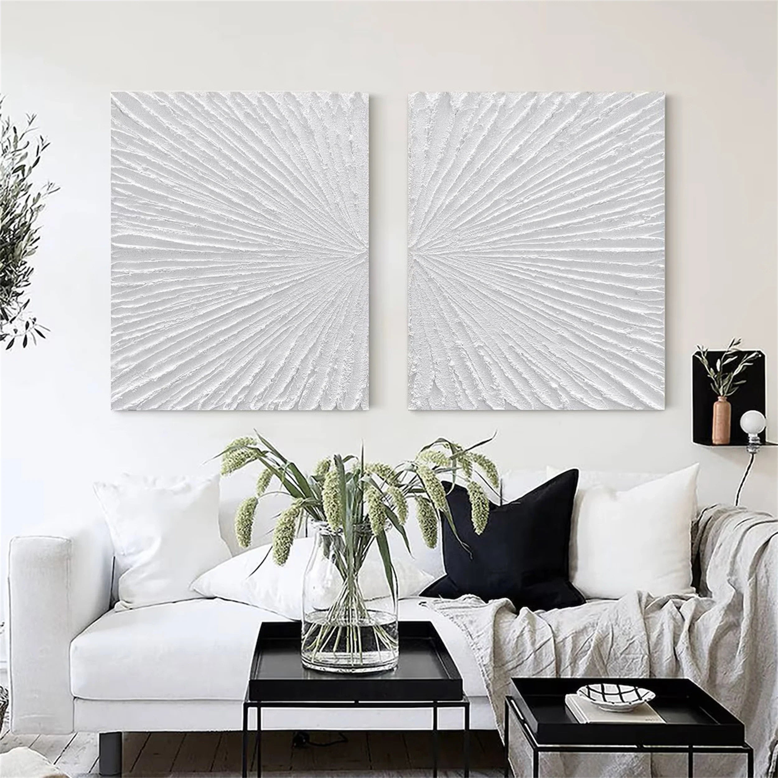 White Textured Minimalist Wall Art Set of 2