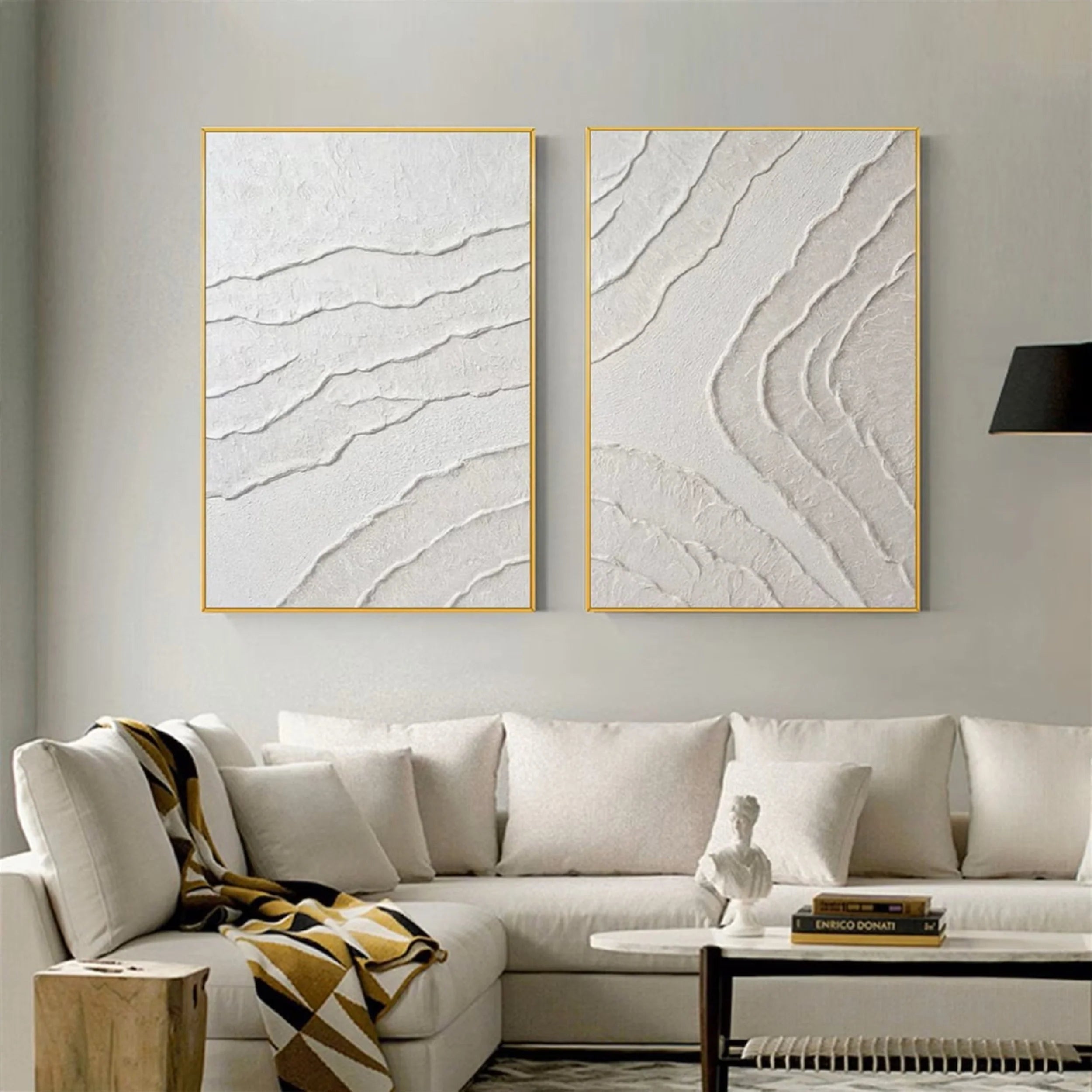 White Textured Minimalist Wall Art Set of 2