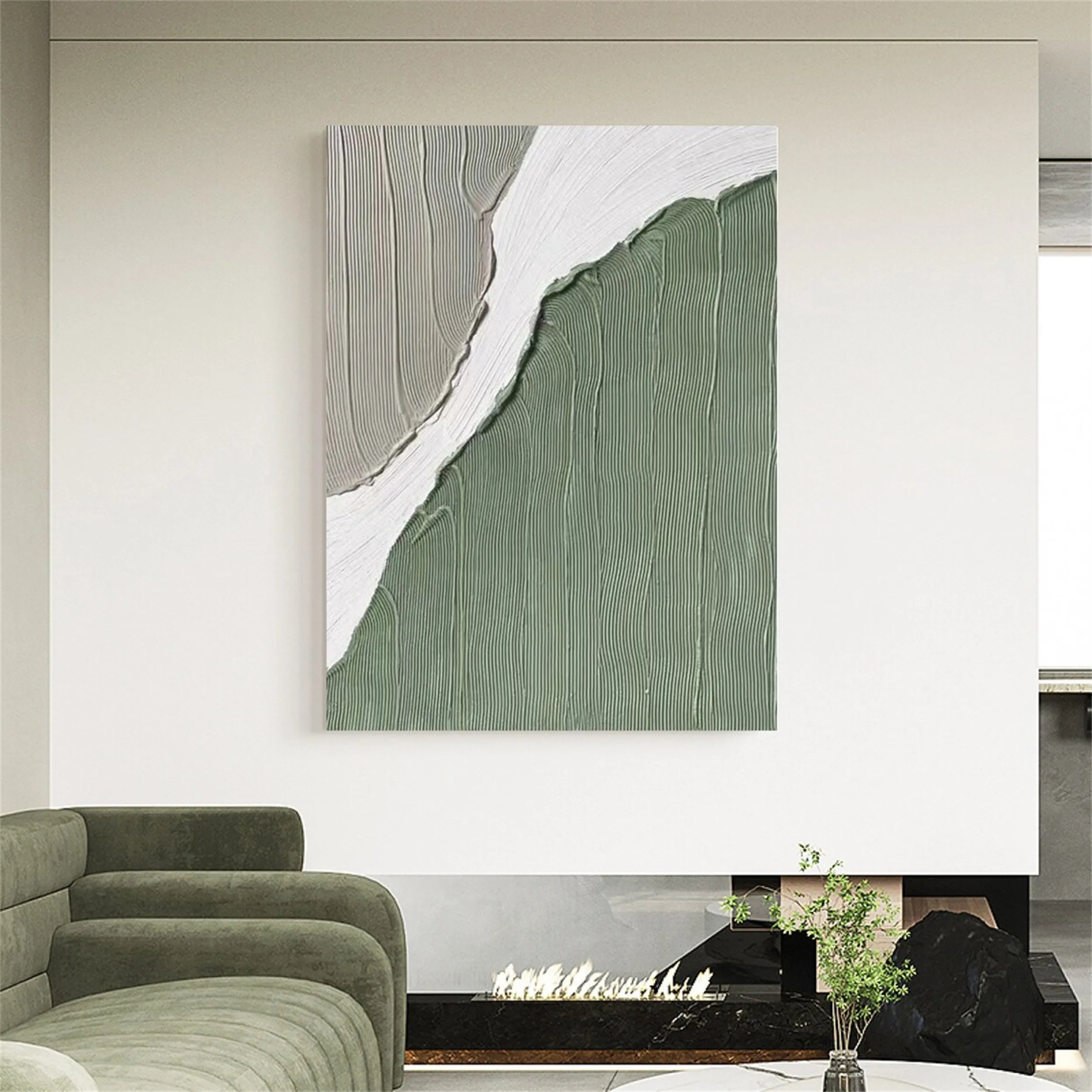 Green Textured Minimalist Wall Art