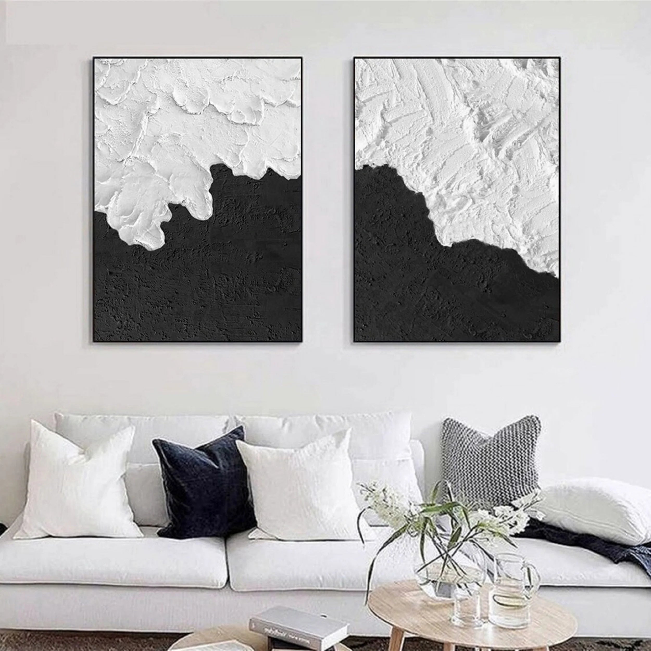 White Textured Minimalist Wall Art Set of 2