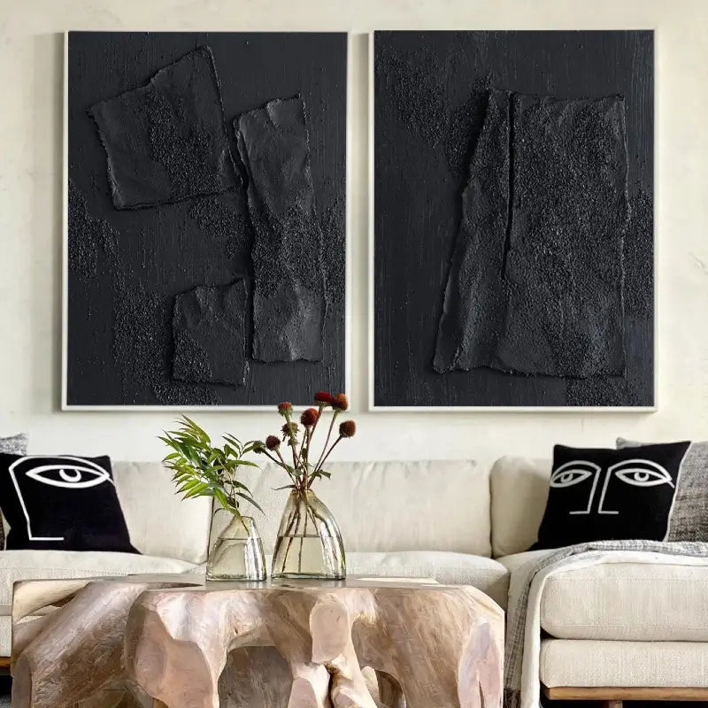 Black Textured Minimalist Wall Art Set of 2