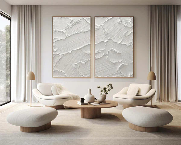 White Textured Minimalist Wall Art Set of 2