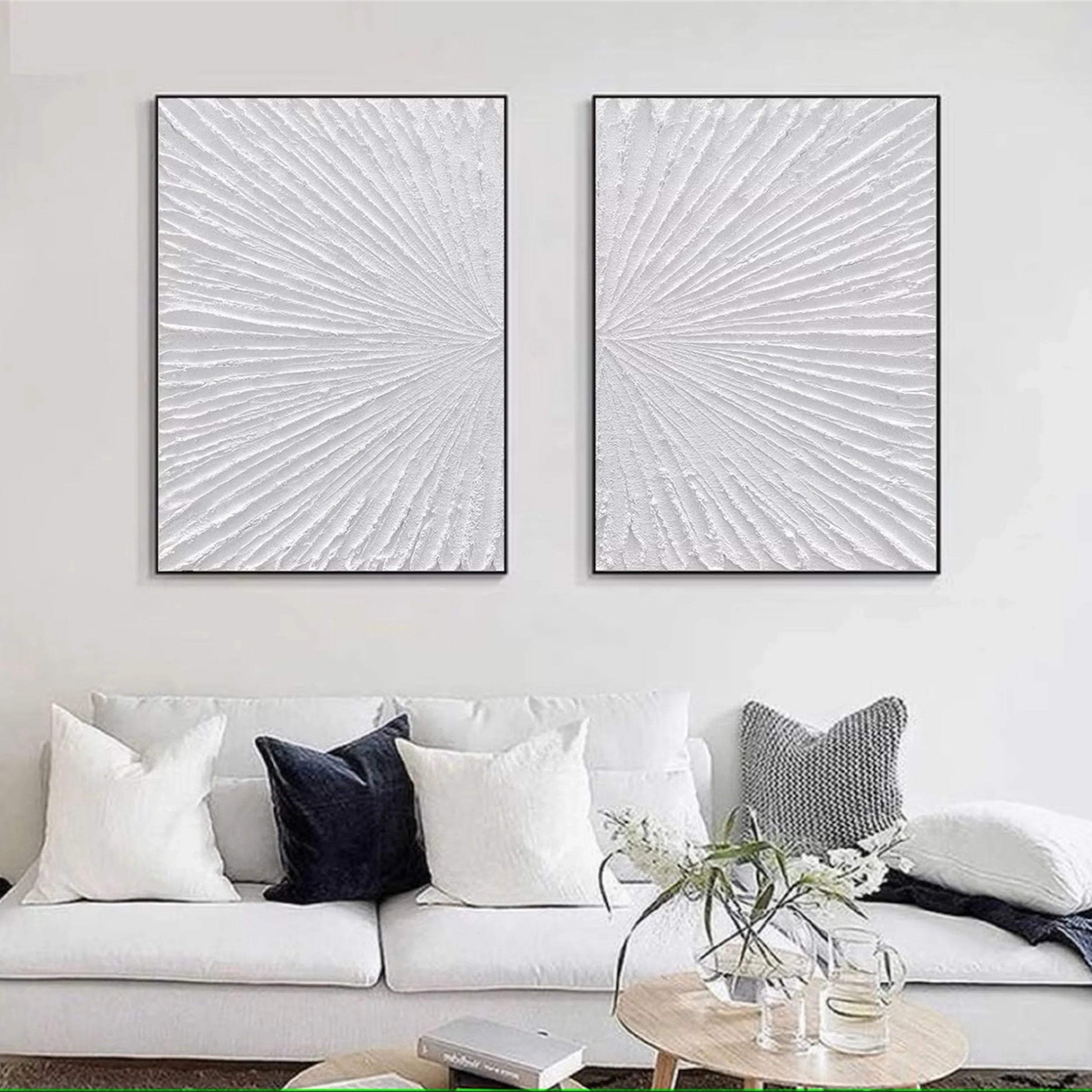 White Textured Minimalist Wall Art Set of 2