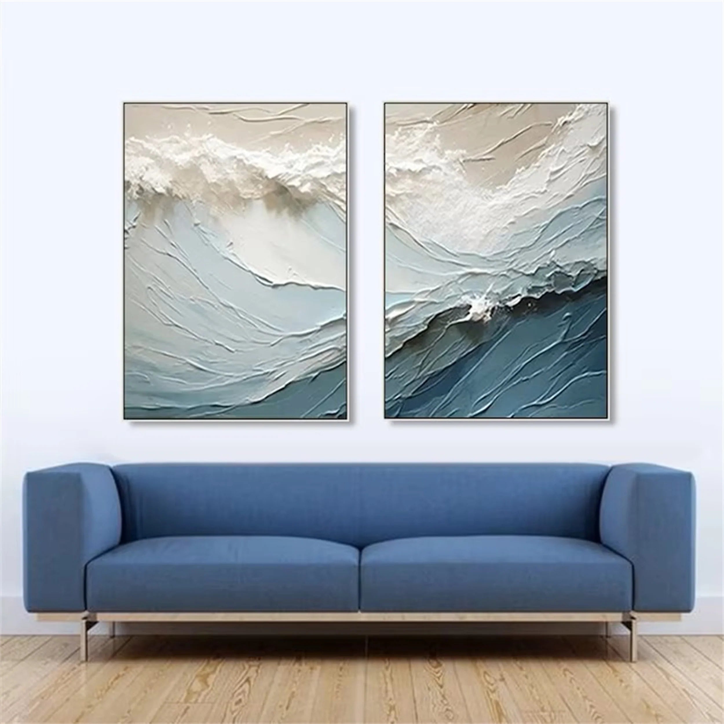 Blue Textured Minimalist Wall Art Set of 2