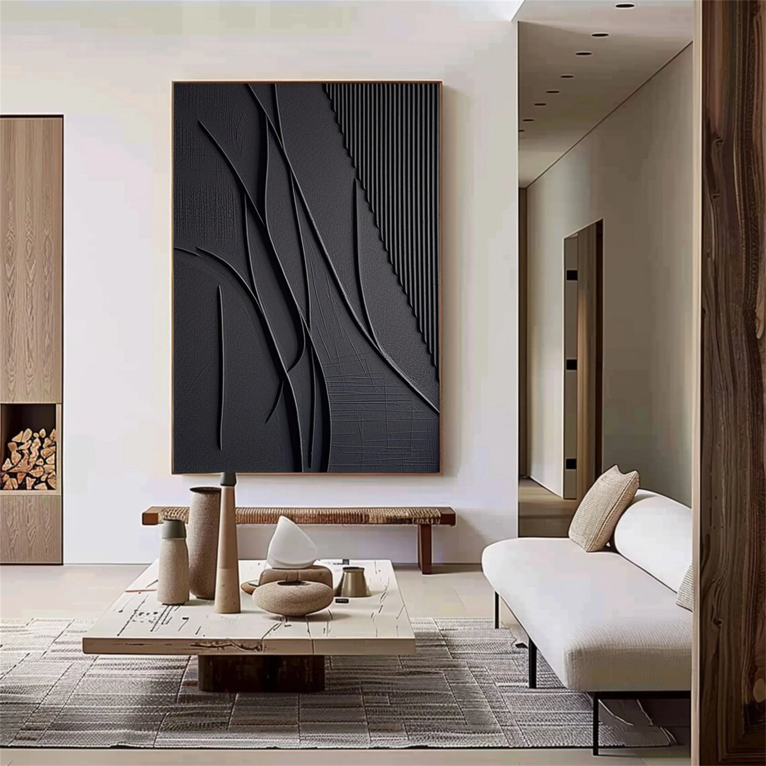 Black Textured Minimalist Wall Art