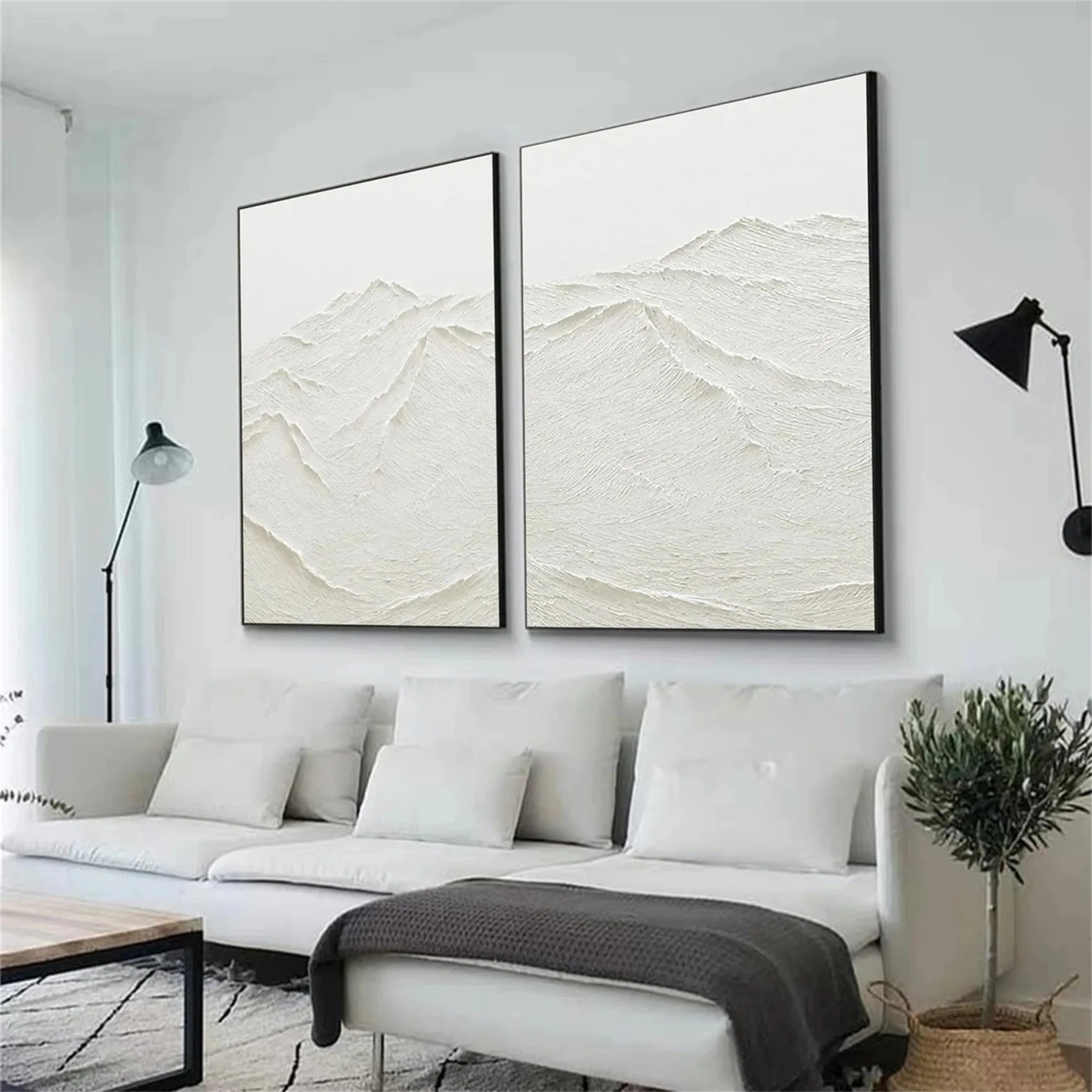 White Textured Minimalist Wall Art Set of 2