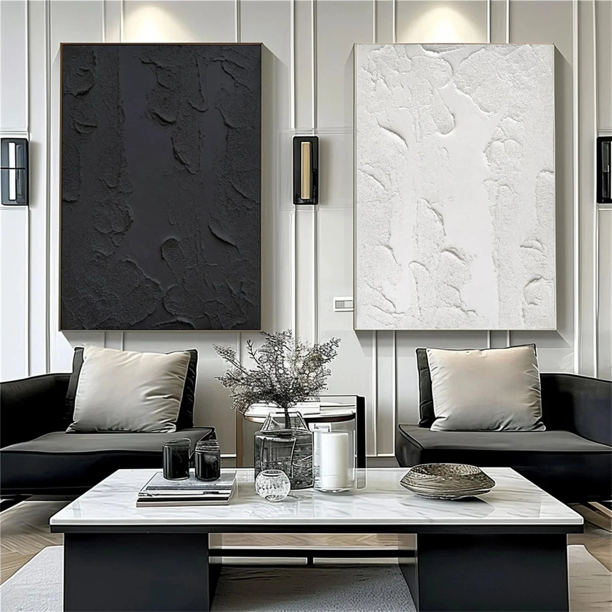 Black Textured Minimalist Wall Art Set of 2