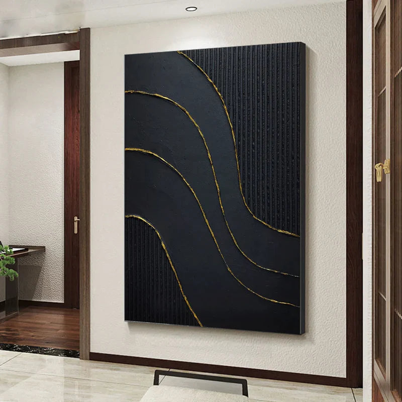 Black Textured Minimalist Wall Art