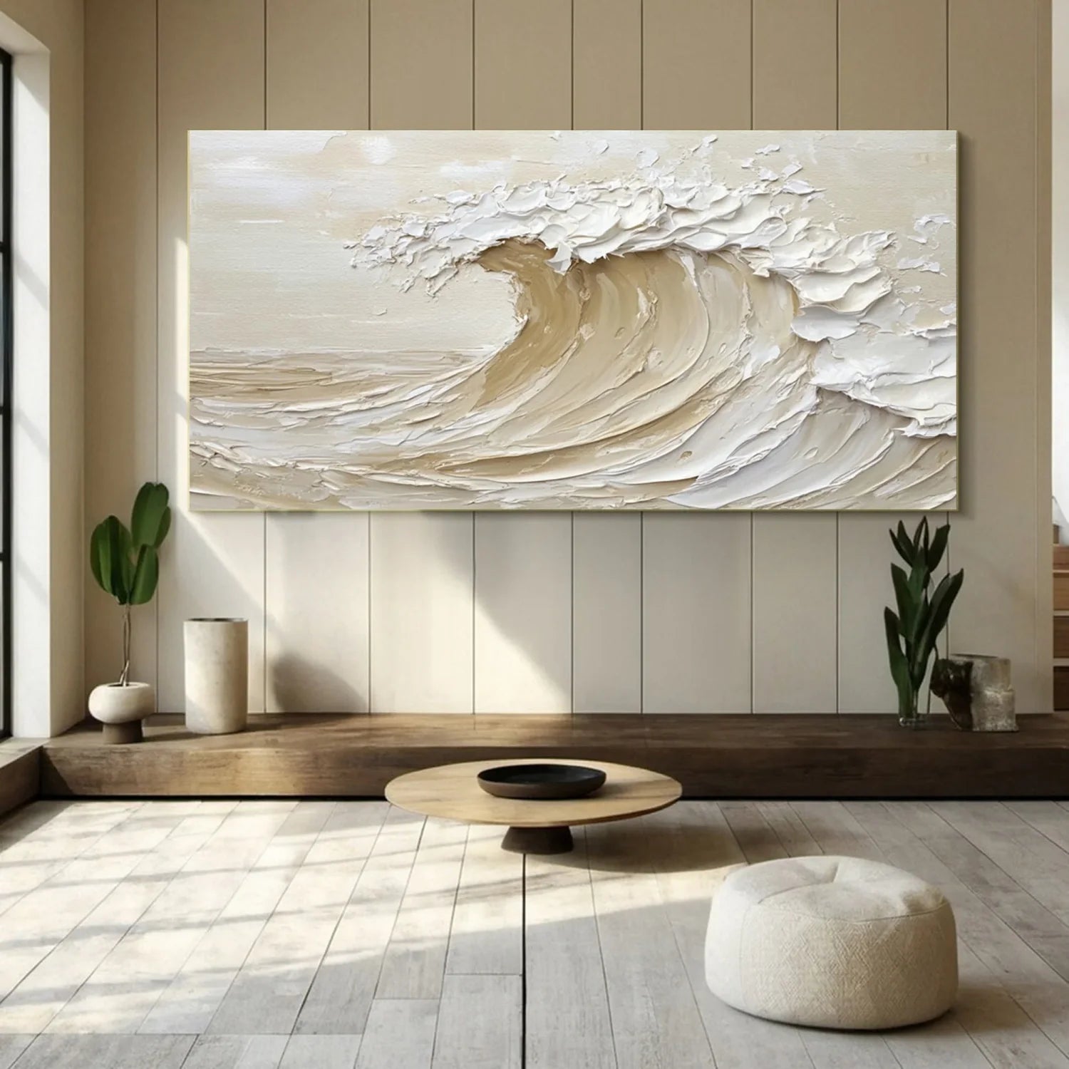 Beige & Brown Sky And Ocean Painting