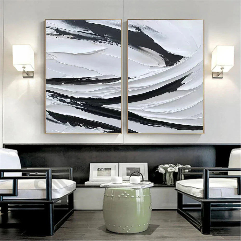 White Textured Minimalist Wall Art Set of 2