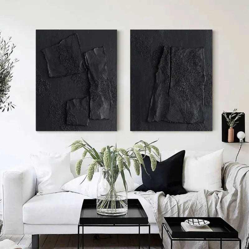 Black Textured Minimalist Wall Art Set of 2