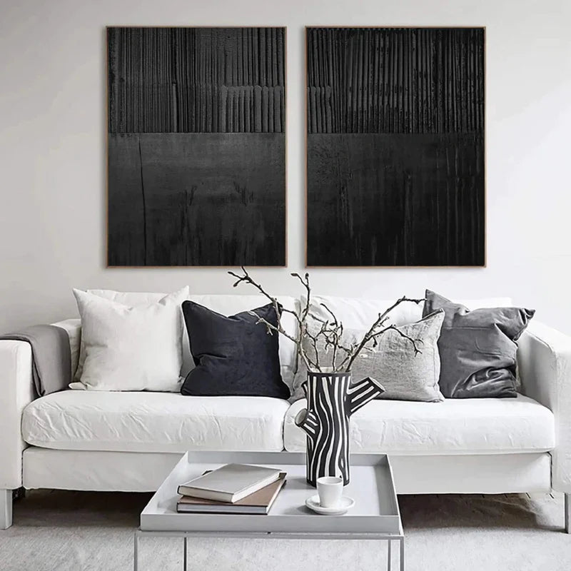 Black Textured Minimalist Wall Art Set of 2