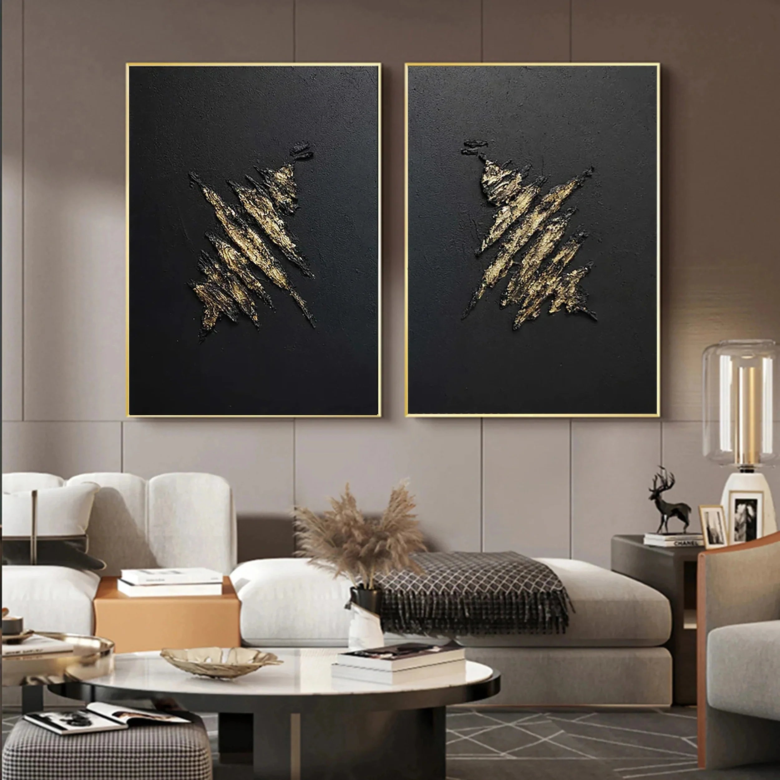 Black Textured Minimalist Wall Art Set of 2