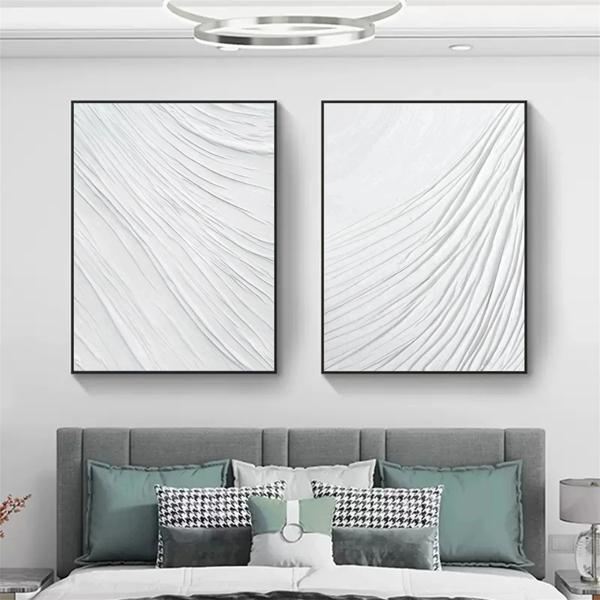 White Textured Minimalist Wall Art Set of 2