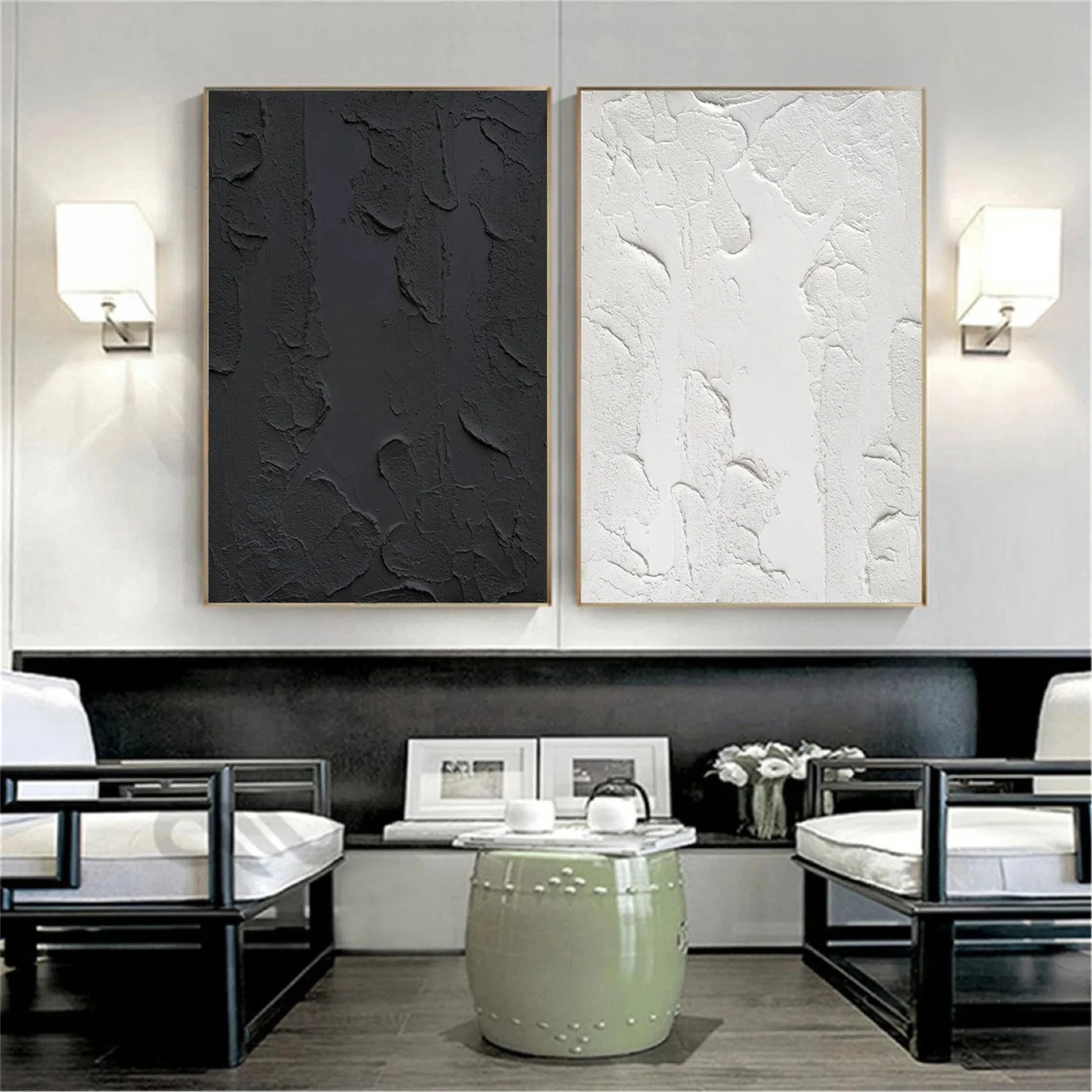 Black Textured Minimalist Wall Art Set of 2