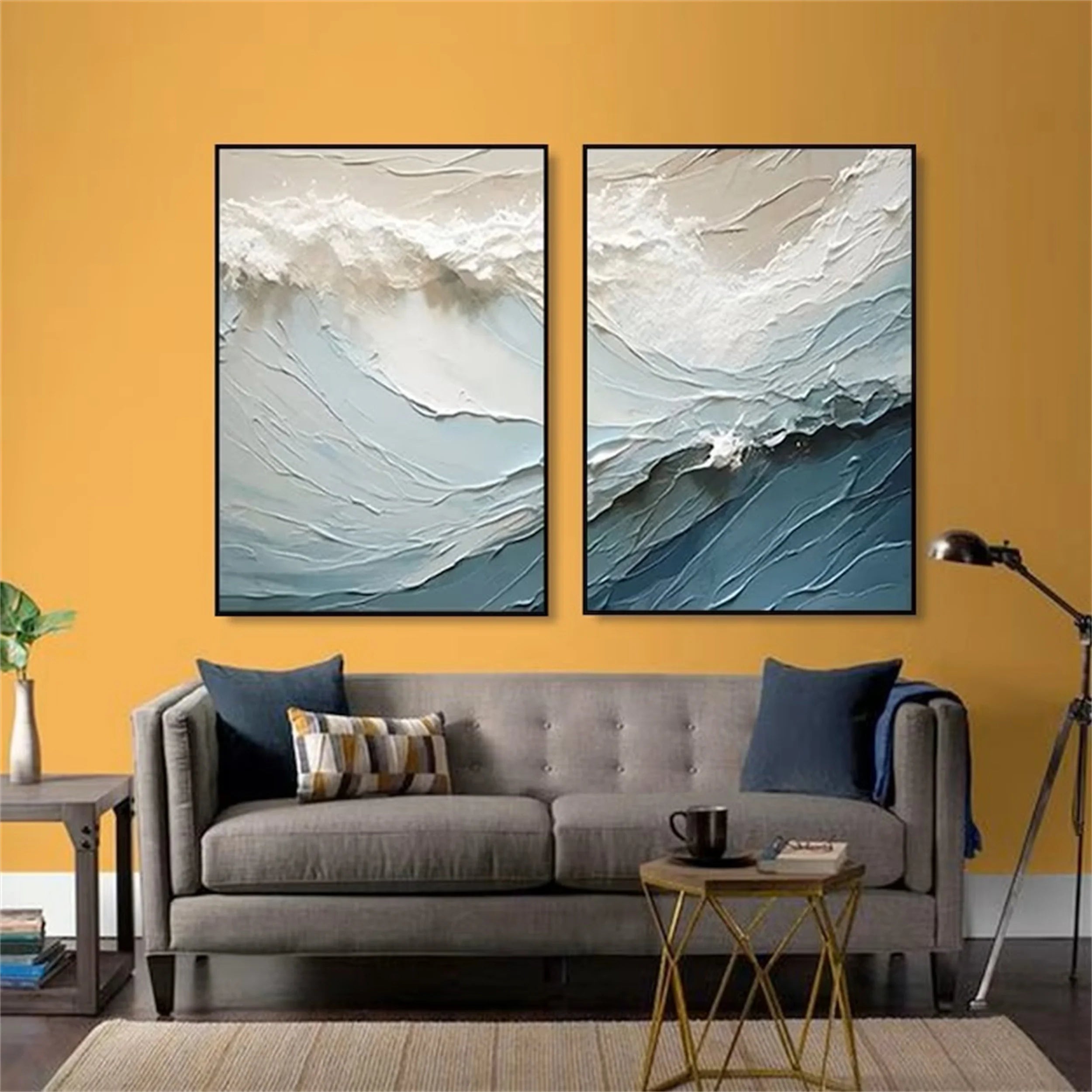 Blue Textured Minimalist Wall Art Set of 2