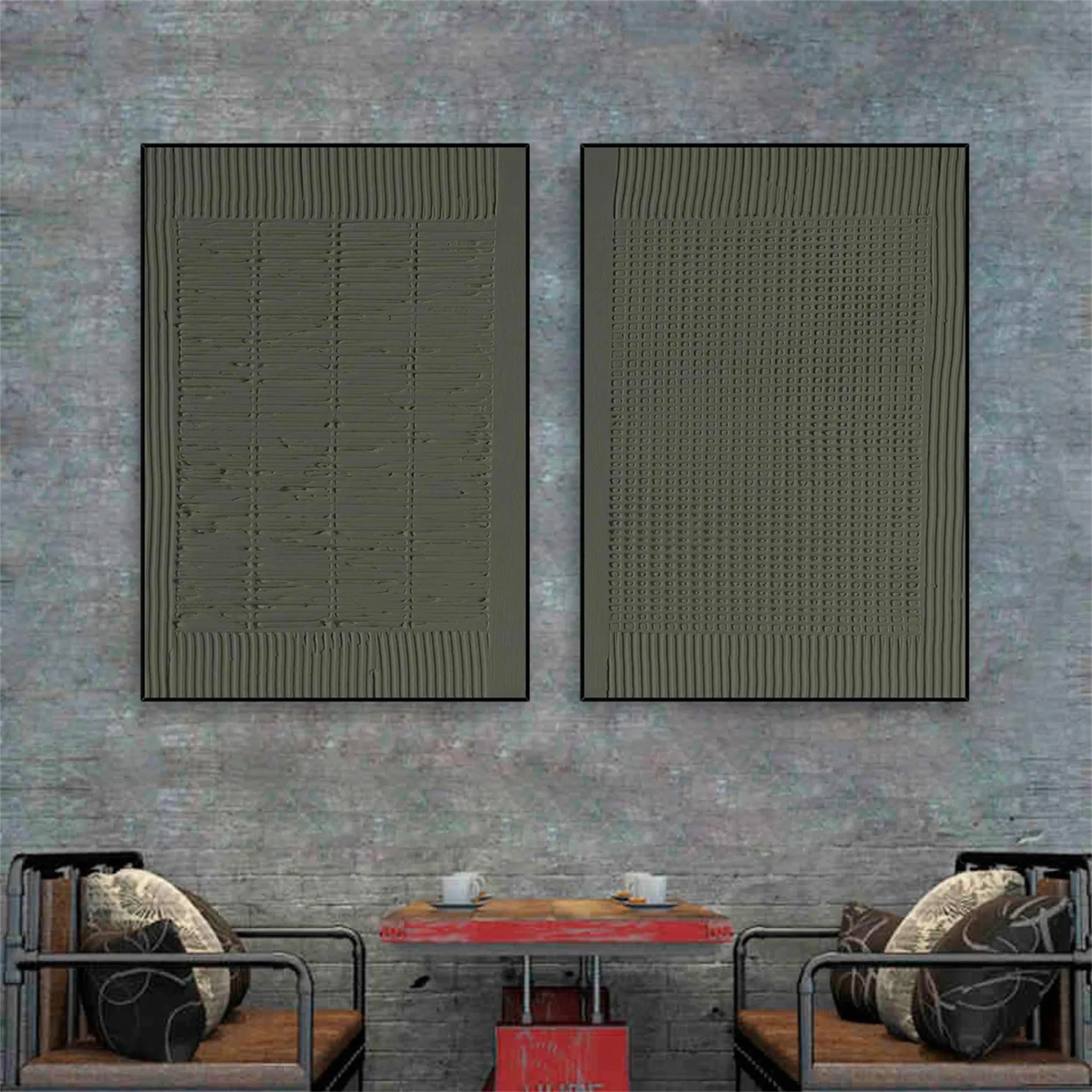 Green Textured Minimalist Wall Art Set of 2