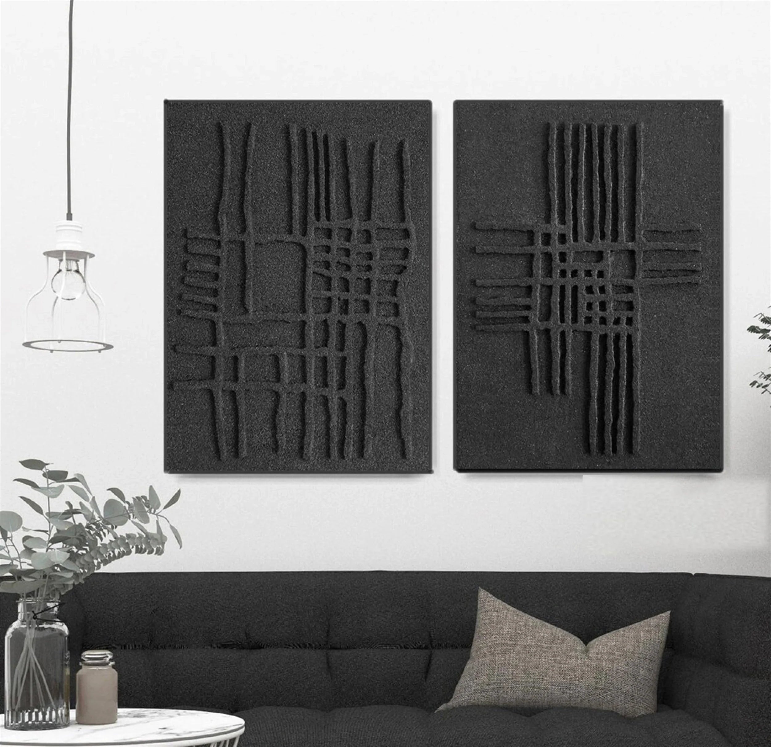 Black Textured Minimalist Wall Art Set of 2