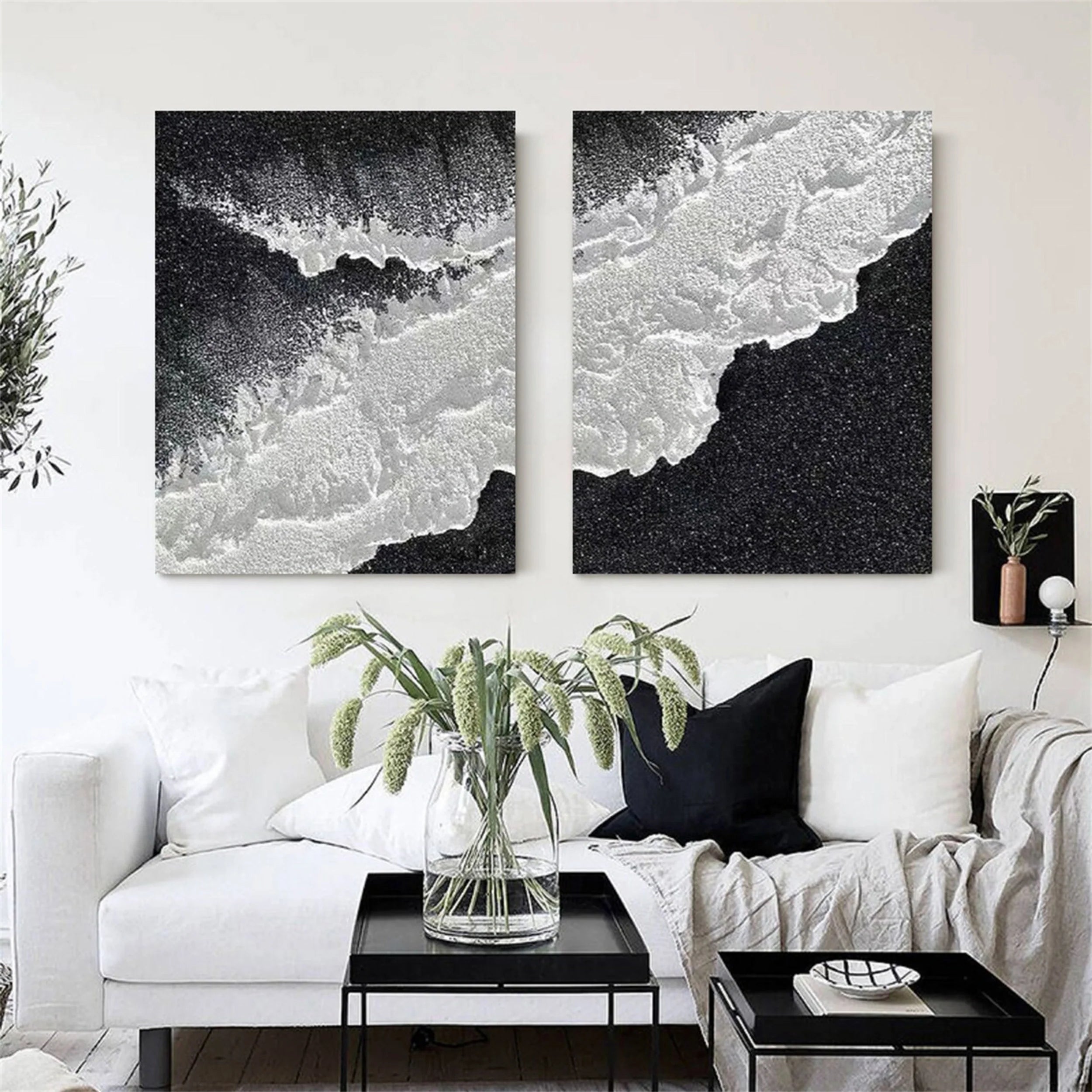 Black Textured Minimalist Wall Art Set of 2