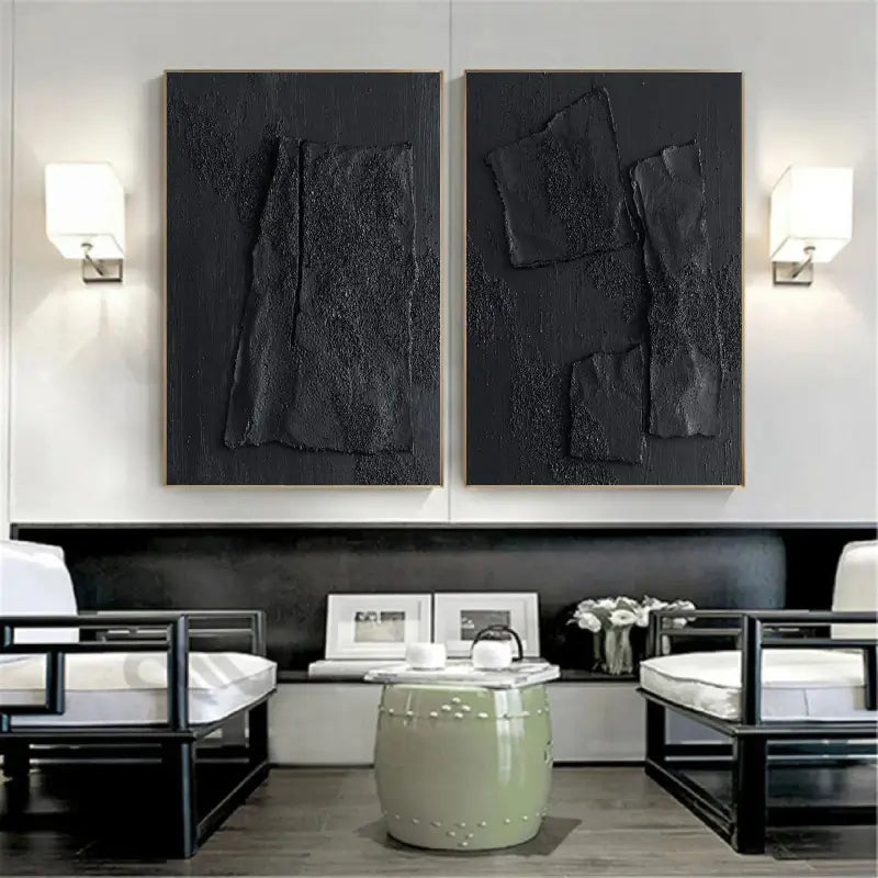 Black Textured Minimalist Wall Art Set of 2