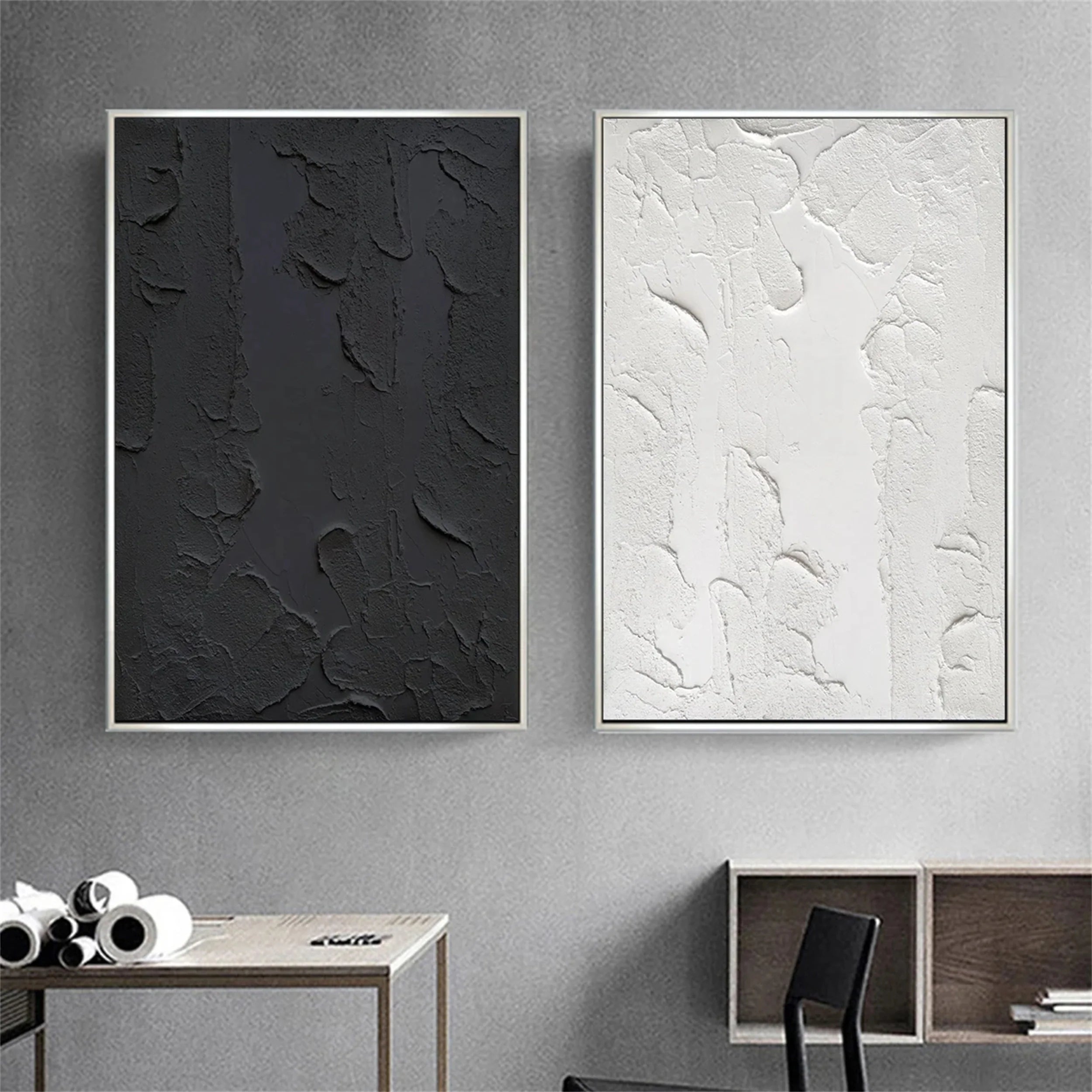 Black Textured Minimalist Wall Art Set of 2