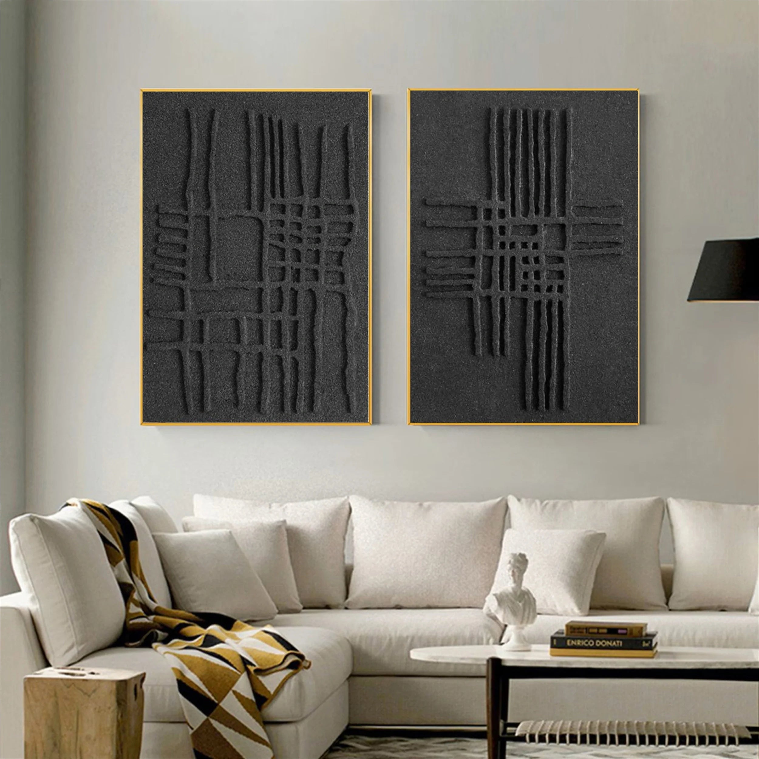 Black Textured Minimalist Wall Art Set of 2