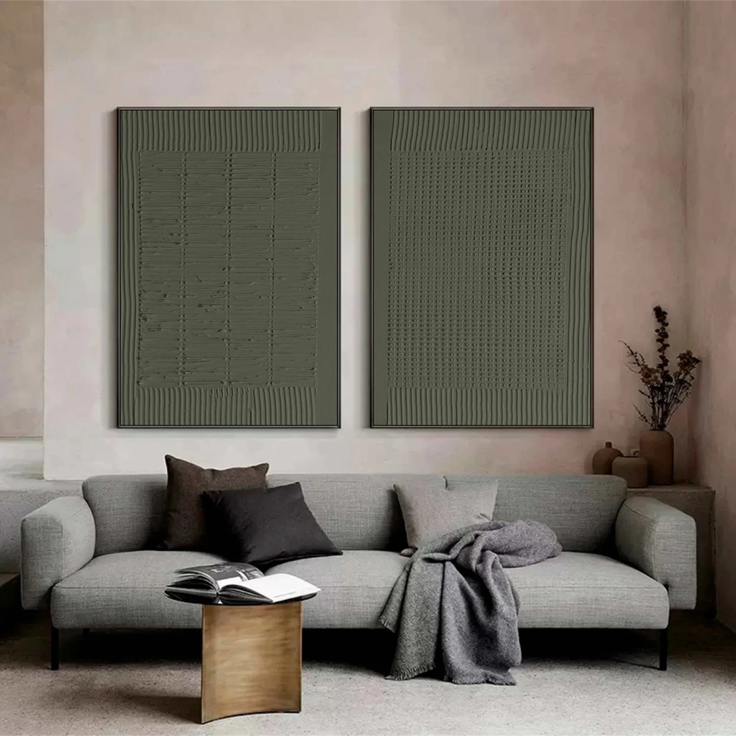 Green Textured Minimalist Wall Art Set of 2