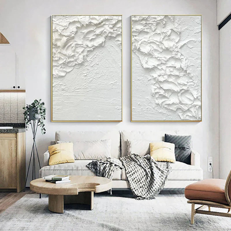 White Textured Minimalist Wall Art Set of 2