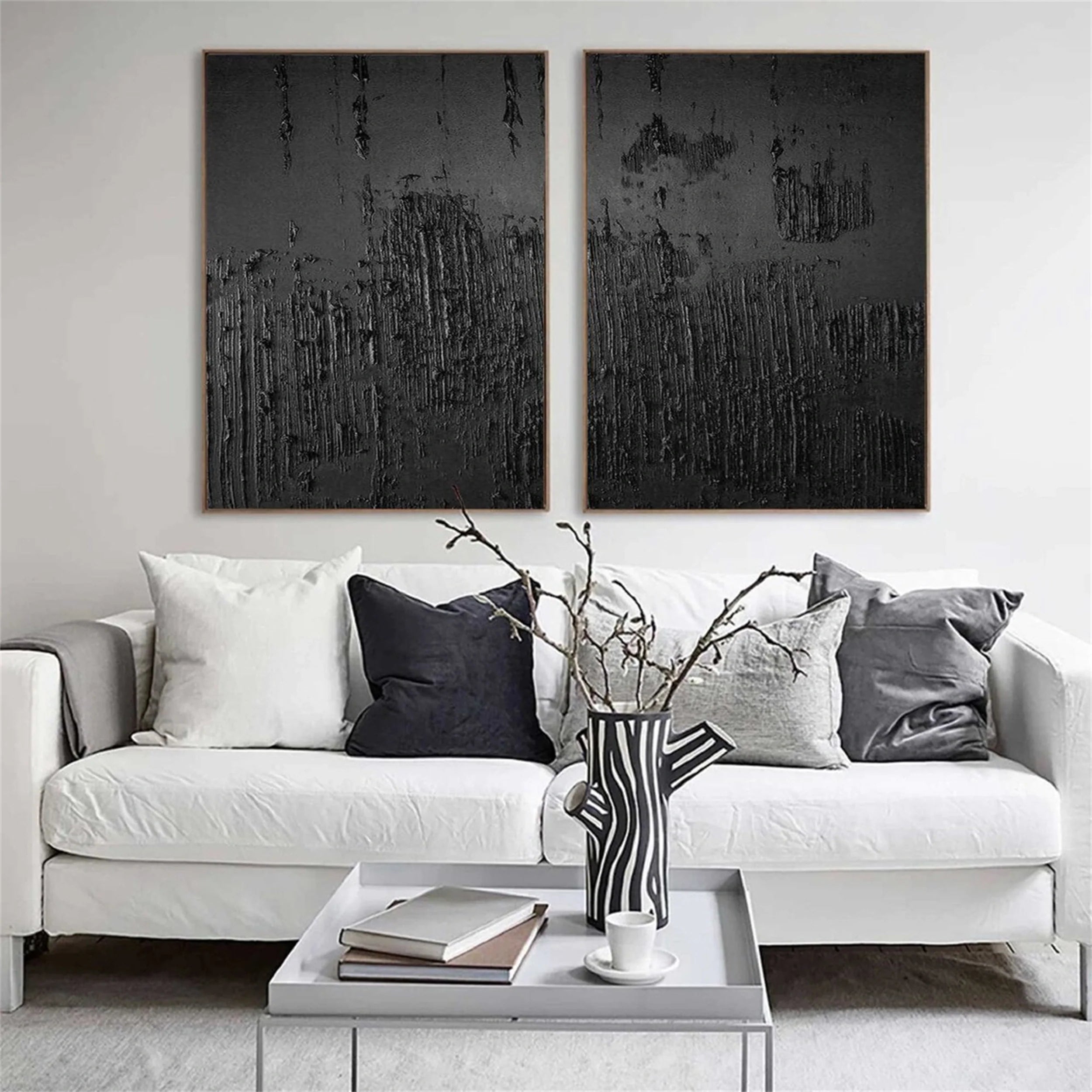 Black Textured Minimalist Wall Art Set of 2