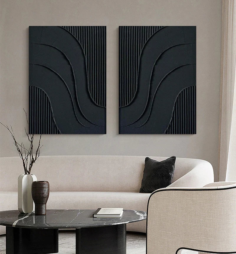 Black Textured Minimalist Wall Art Set of 2