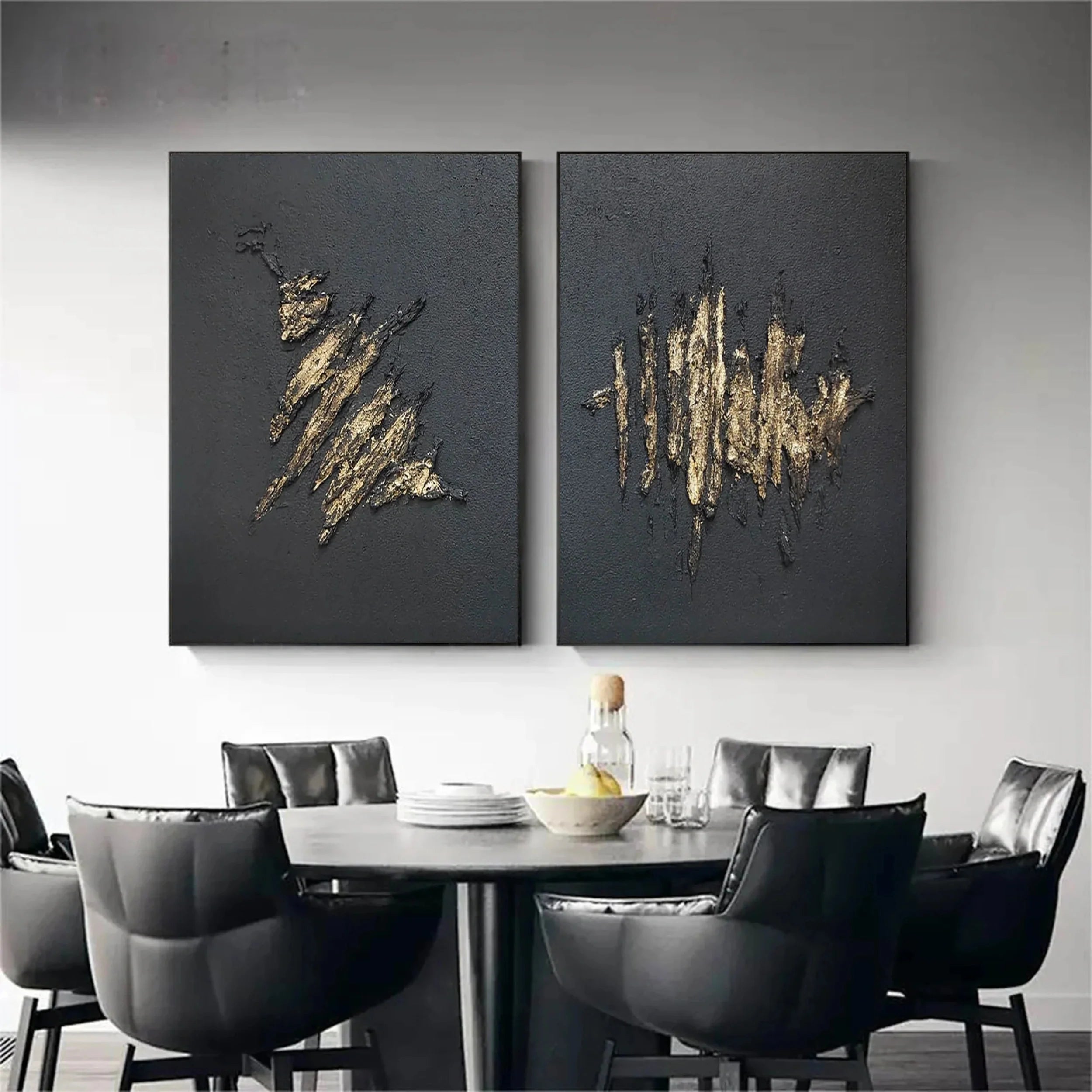 Black Textured Minimalist Wall Art Set of 2