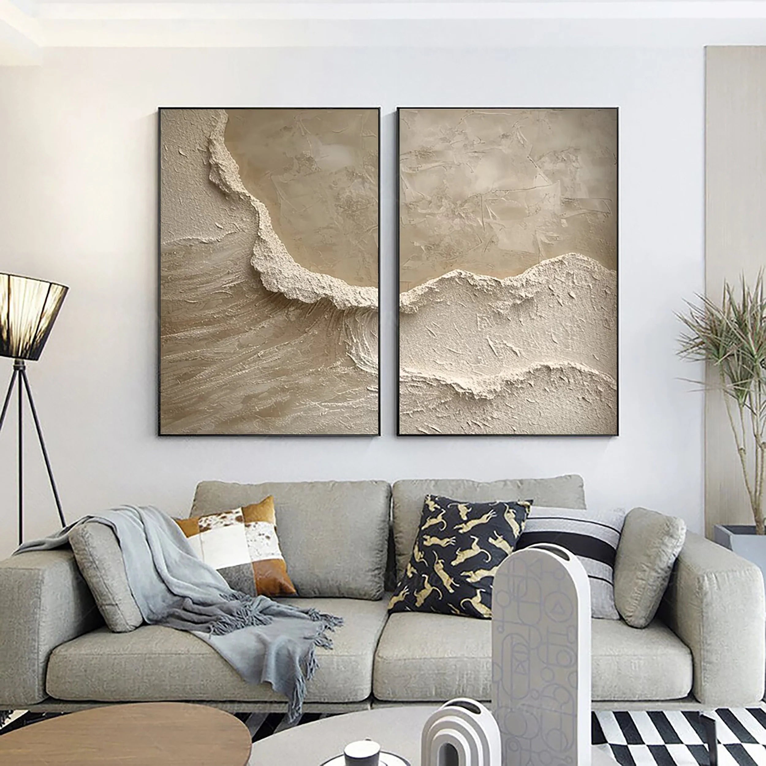 Beige & Brown Textured Minimalist Wall Art Set of 2