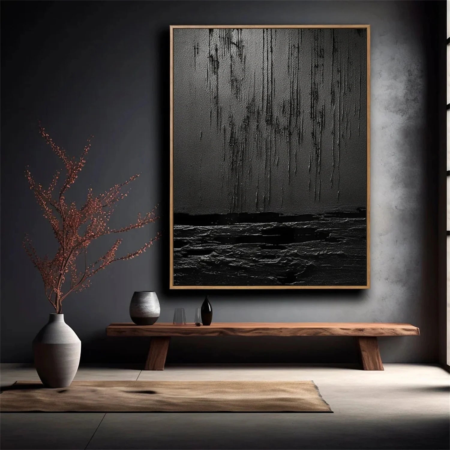 Black Textured Minimalist Wall Art