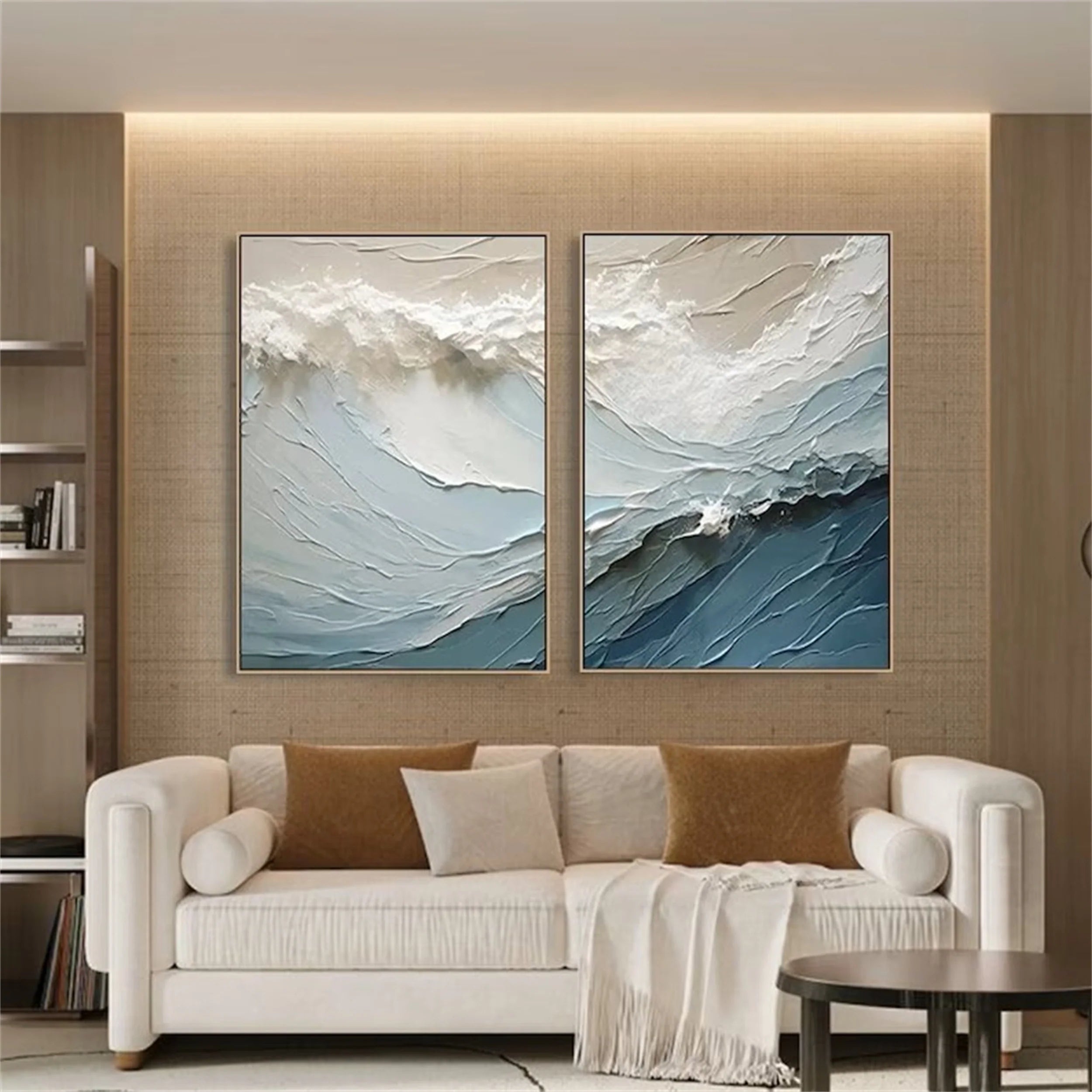 Blue Textured Minimalist Wall Art Set of 2