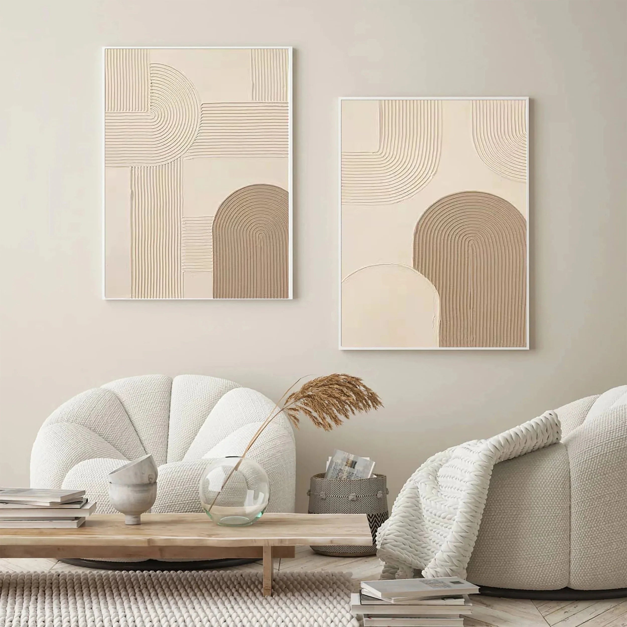 Beige & Brown Textured Minimalist Wall Art Set of 2