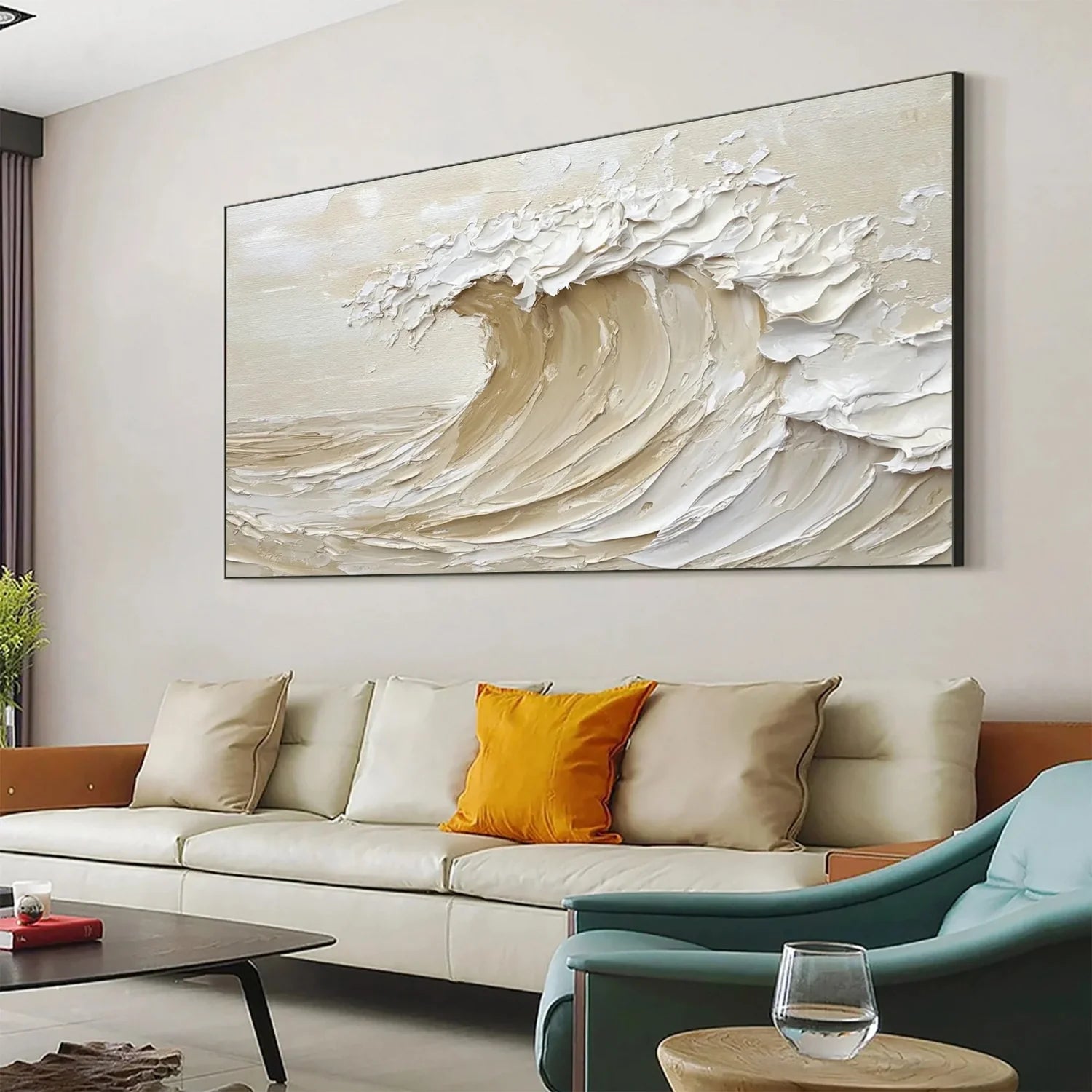 Beige & Brown Sky And Ocean Painting