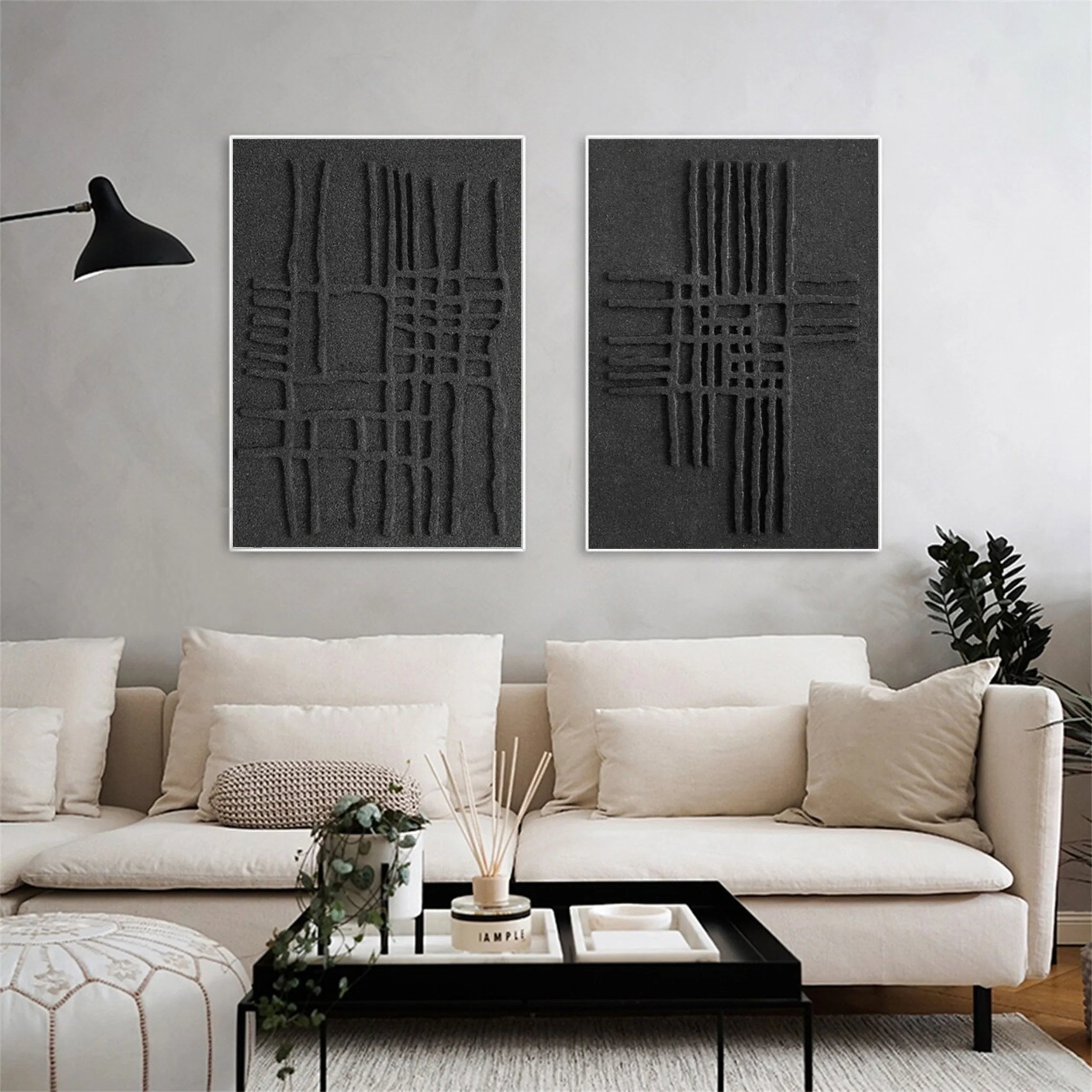 Black Textured Minimalist Wall Art Set of 2