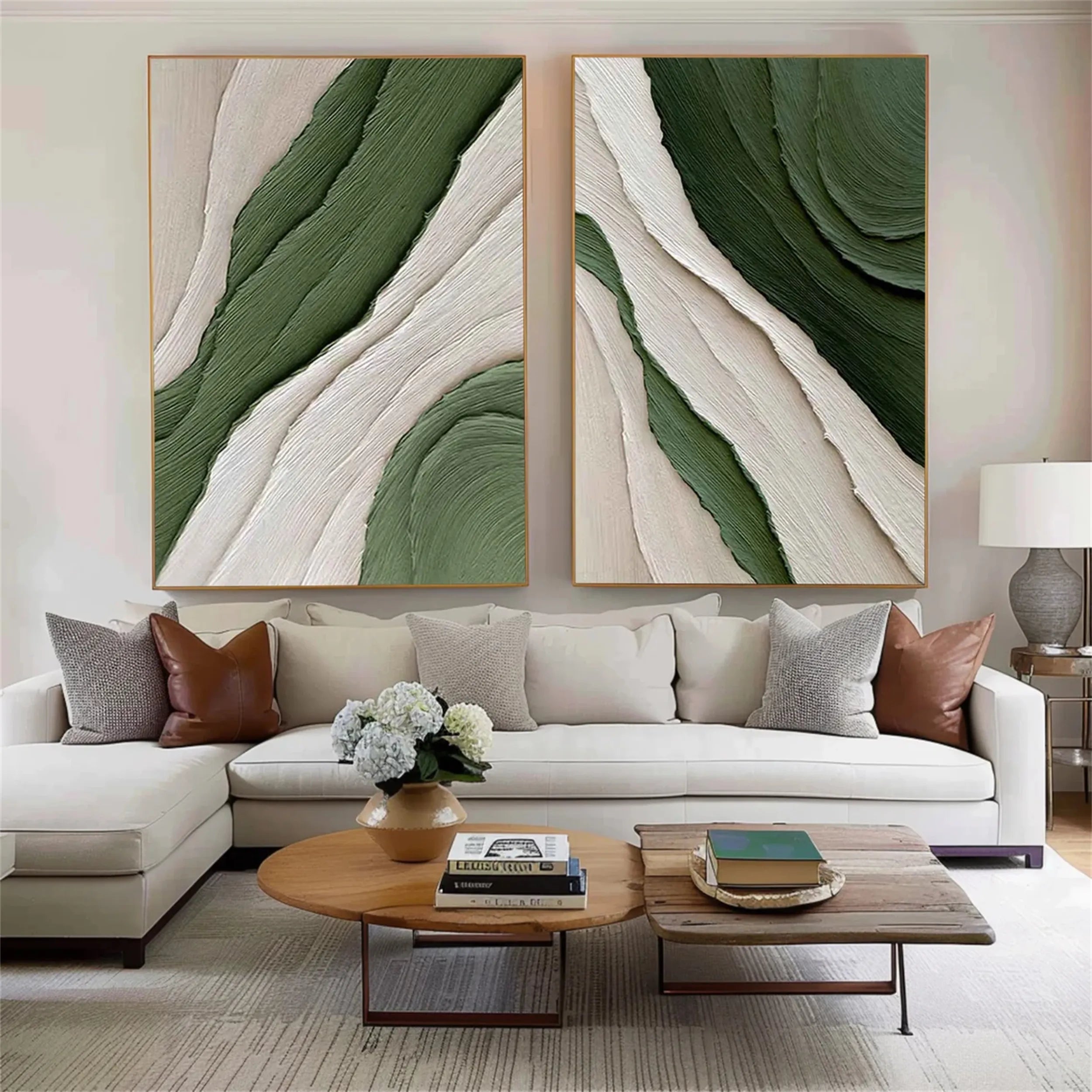 Green Textured Minimalist Wall Art Set of 2