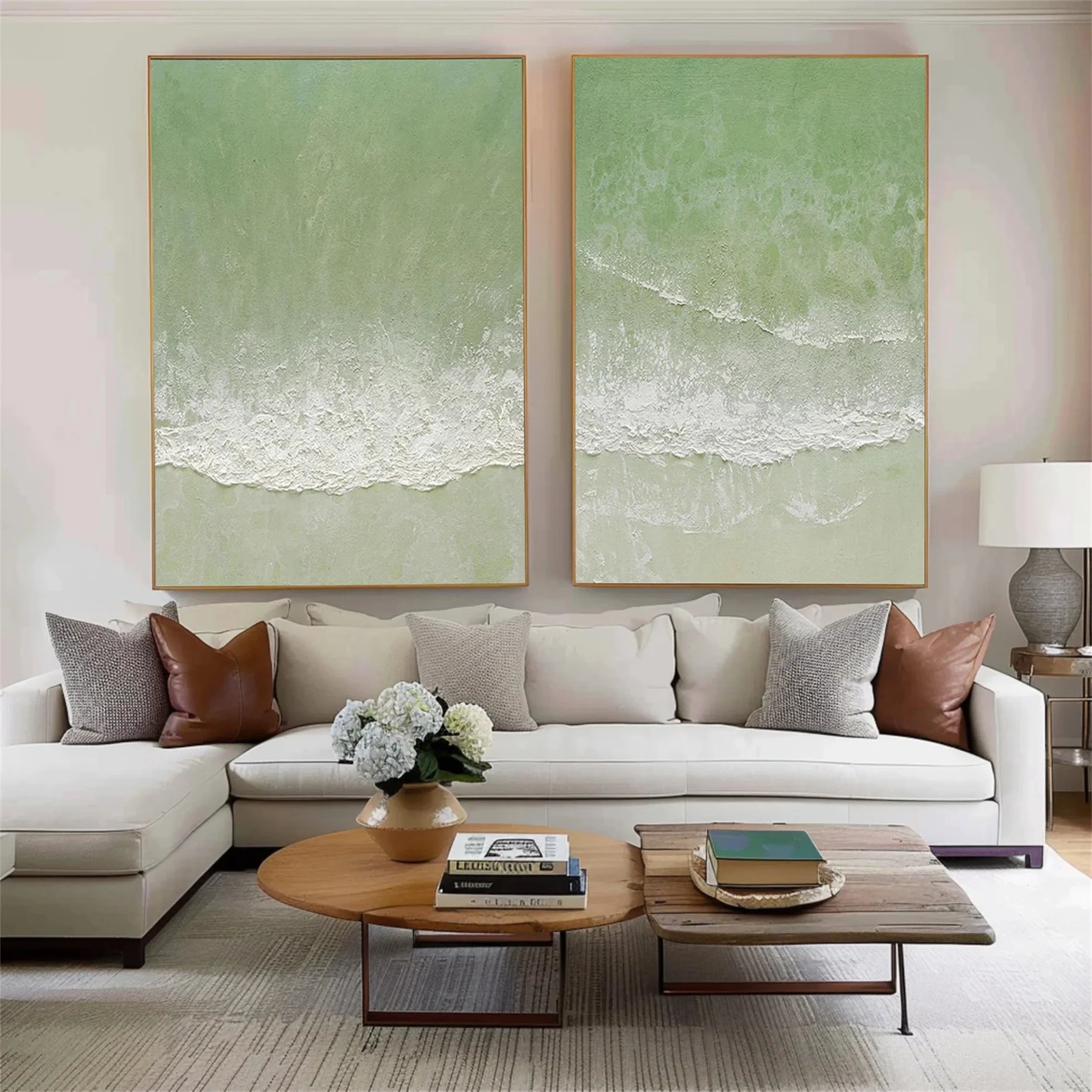 Green Textured Minimalist Wall Art Set of 2