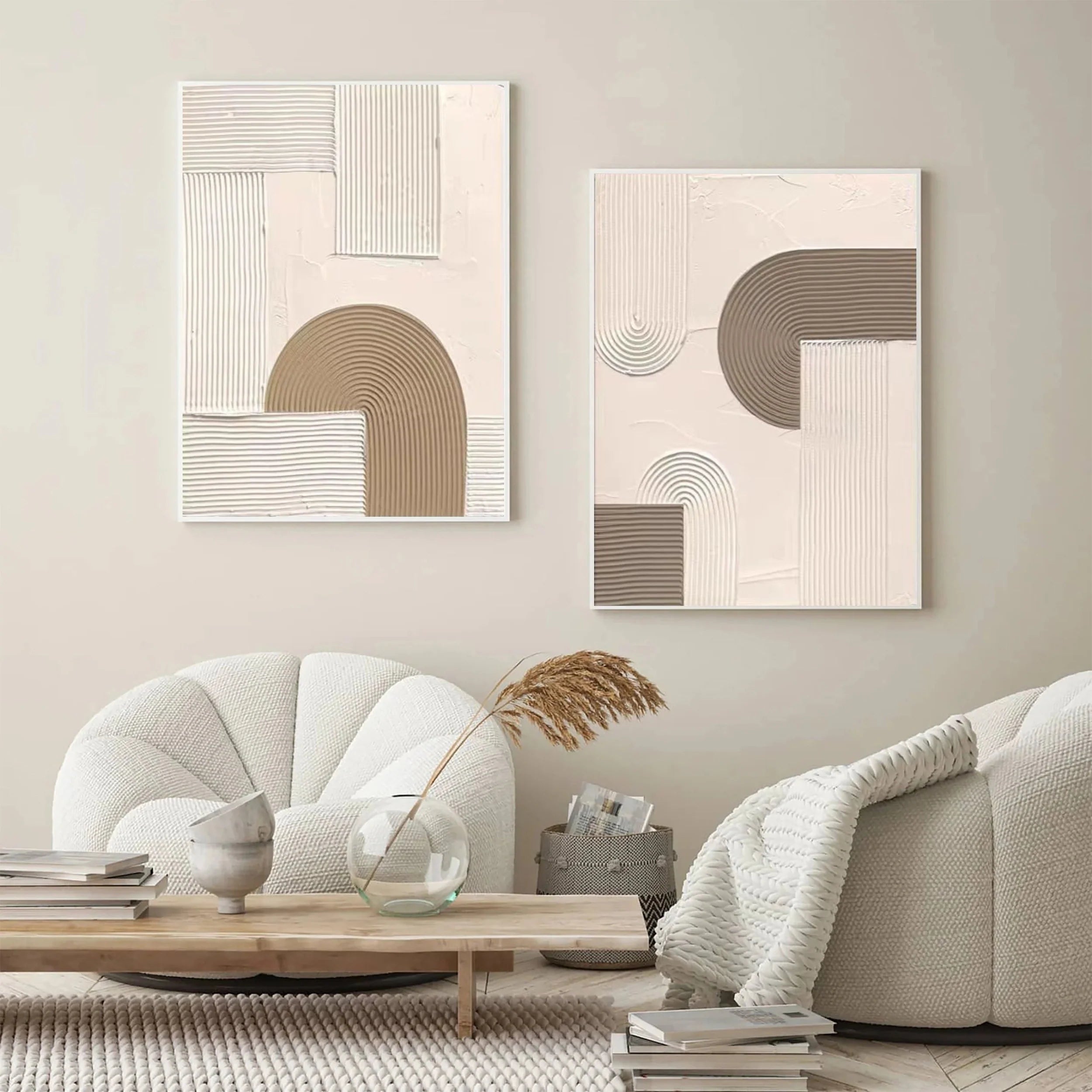 Beige & Brown Textured Minimalist Wall Art Set of 2