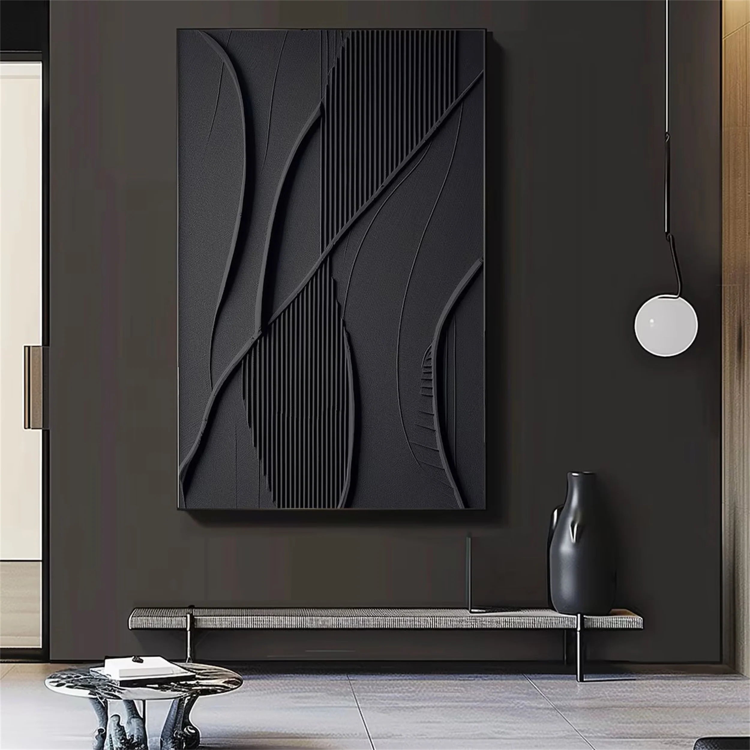 Black Textured Minimalist Wall Art