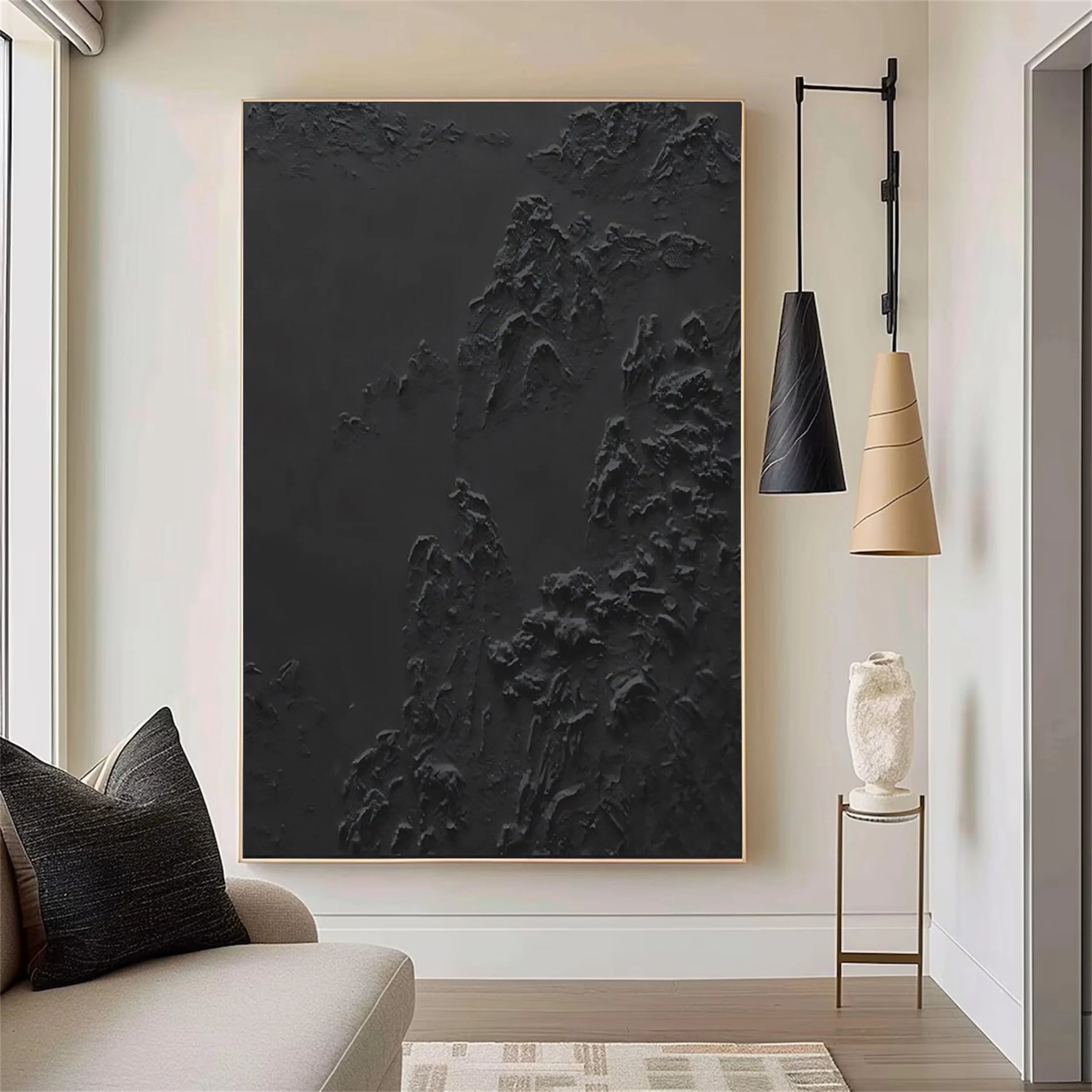 Black Textured Minimalist Wall Art