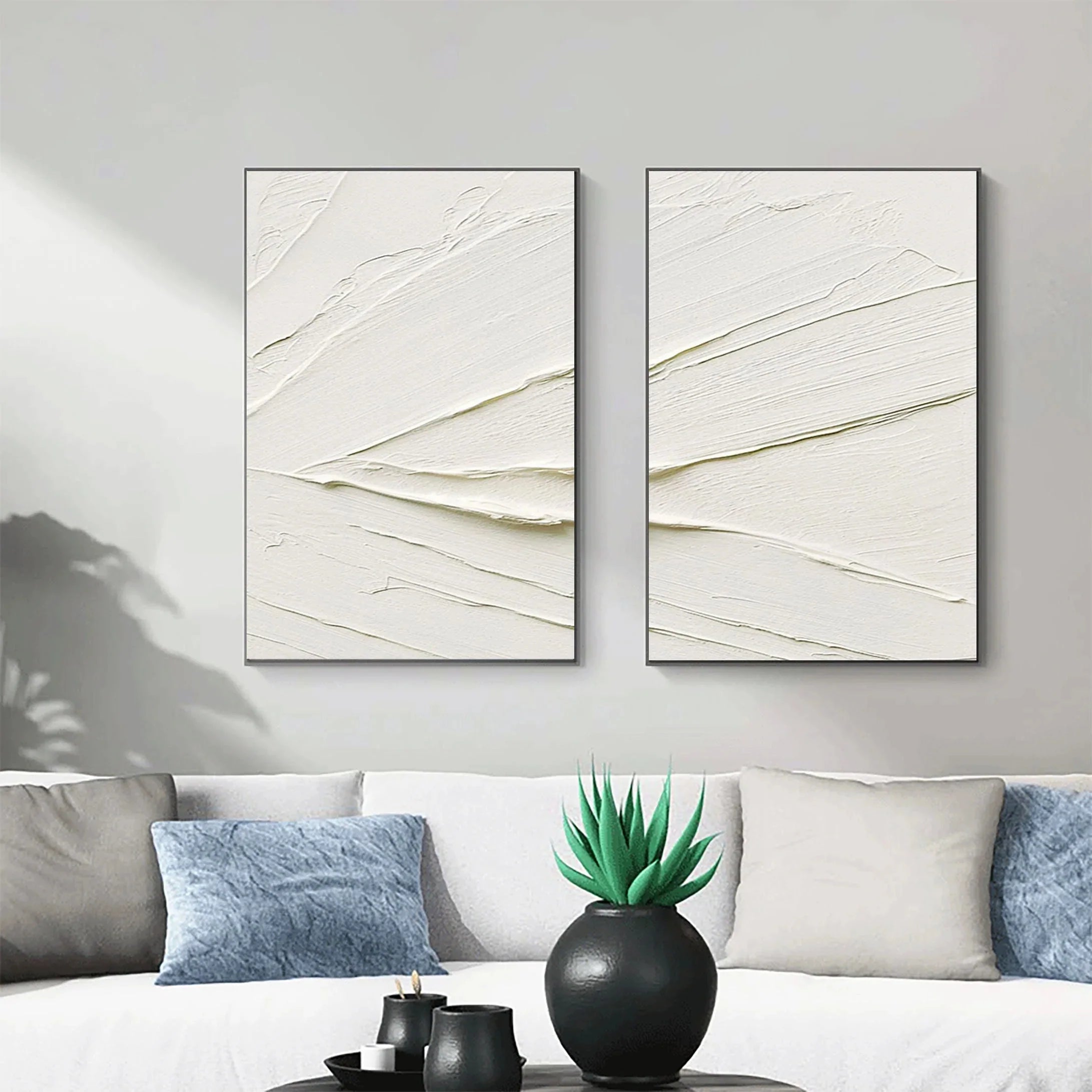 White Textured Minimalist Wall Art Set of 2