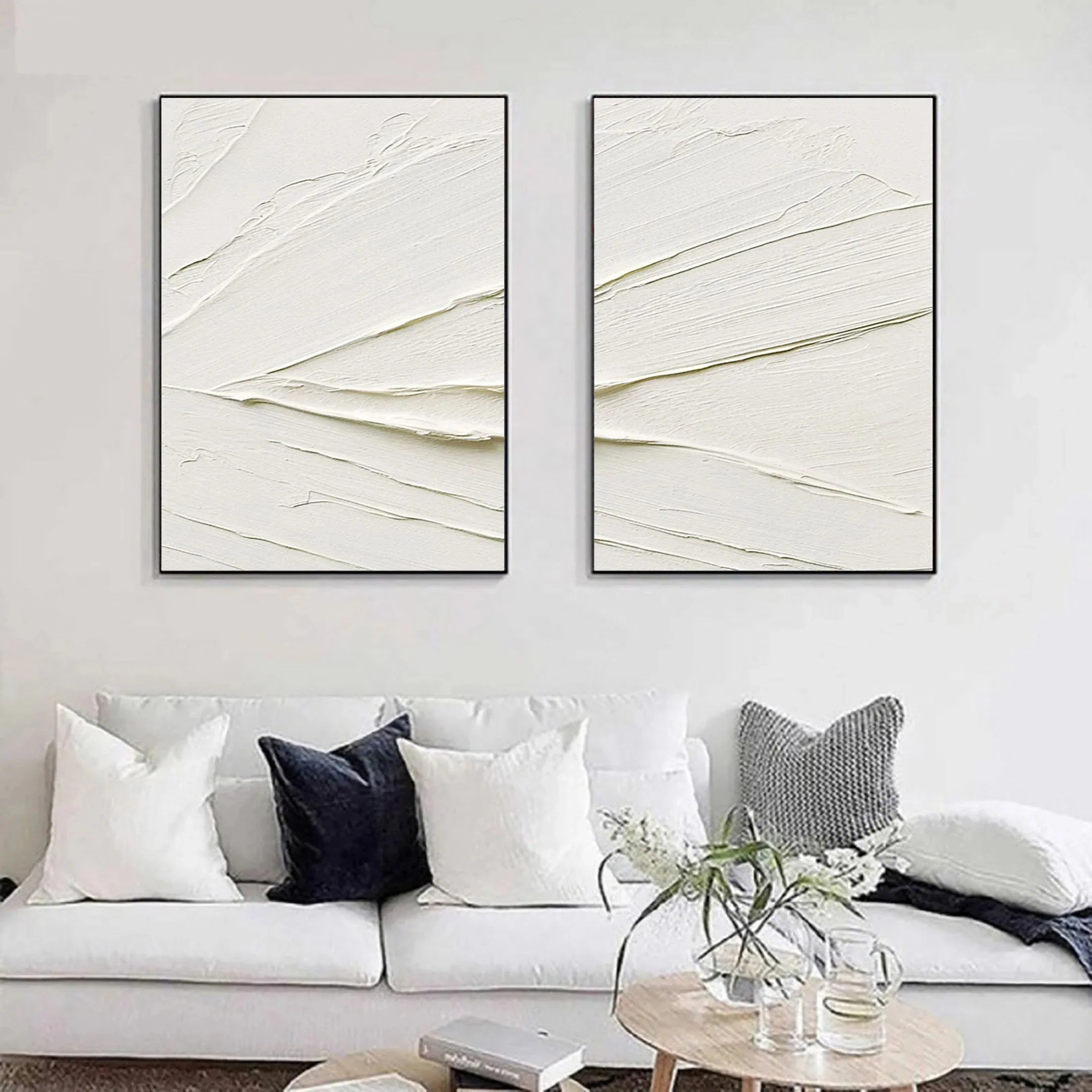 White Textured Minimalist Wall Art Set of 2