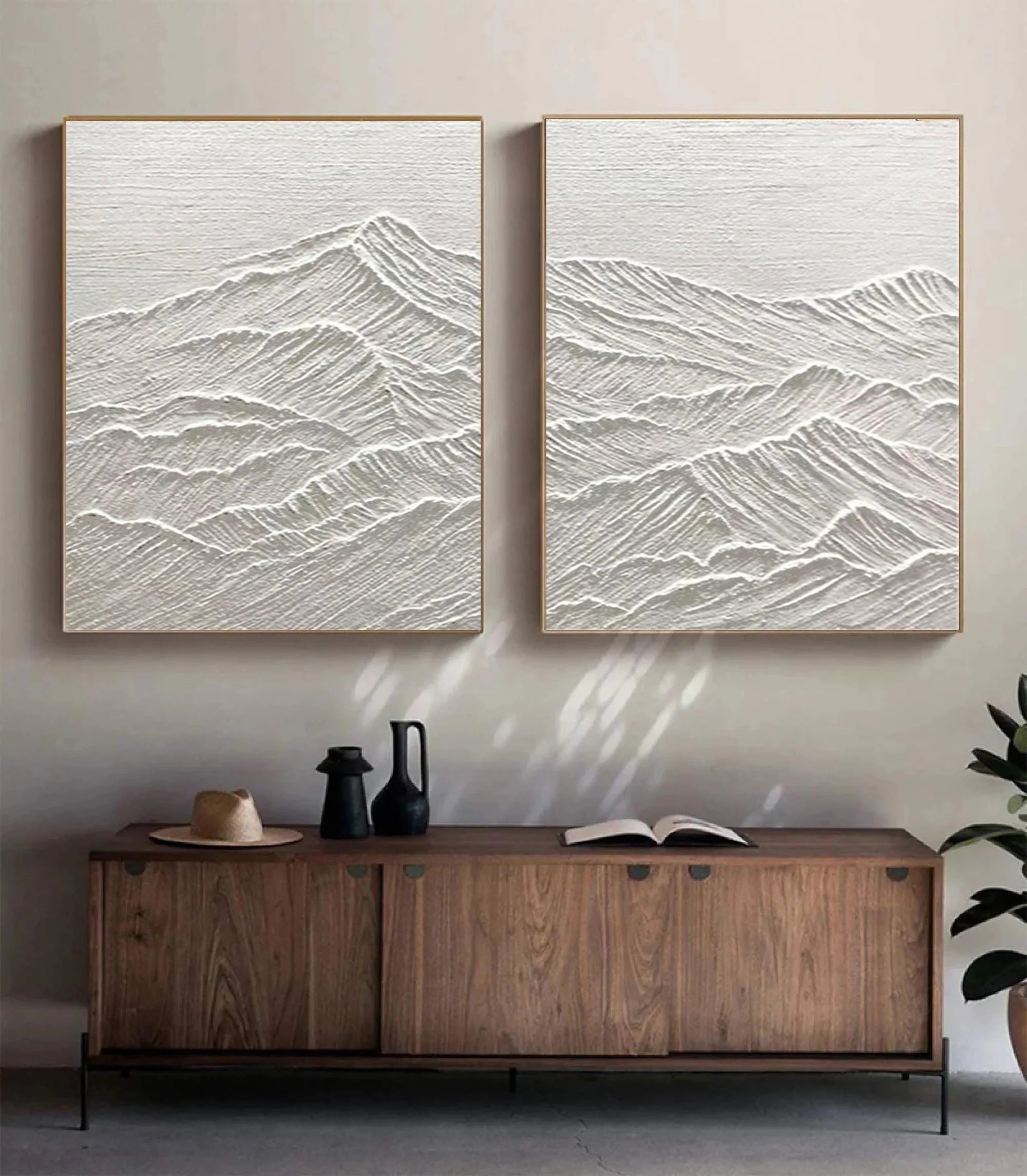 White Textured Minimalist Wall Art Set of 2