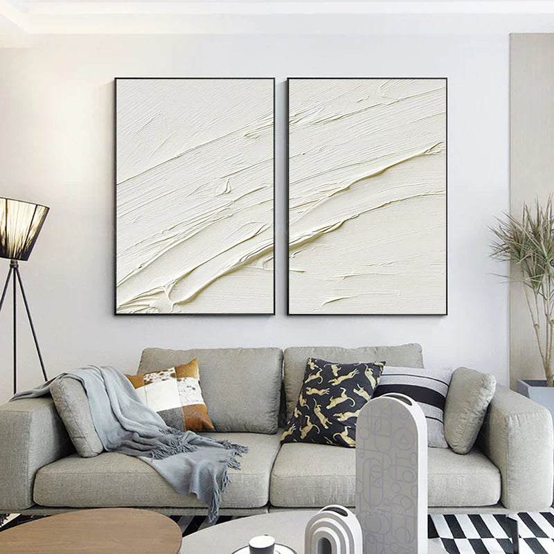 White Textured Minimalist Wall Art Set of 2