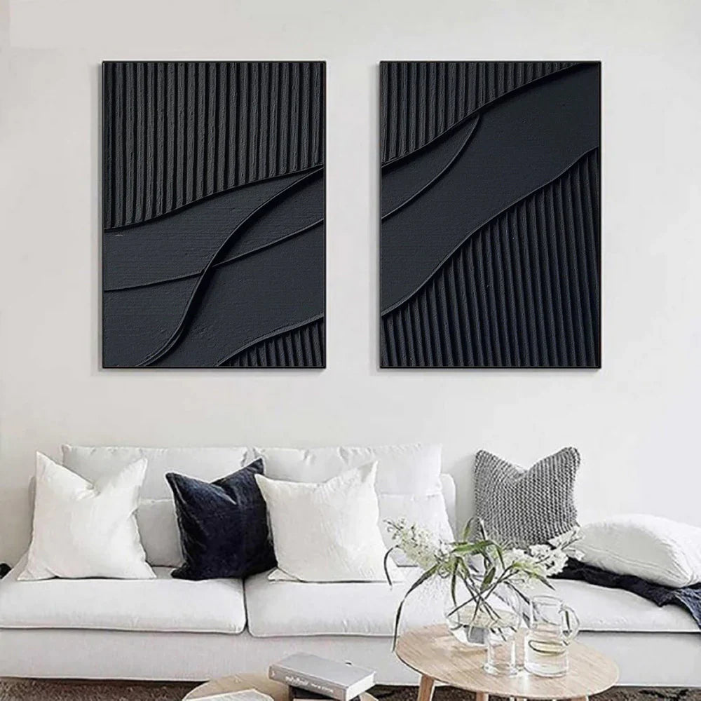 Black Textured Minimalist Wall Art Set of 2