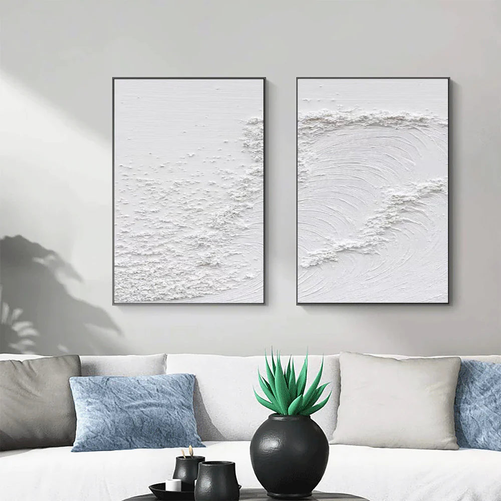 White Textured Minimalist Wall Art Set of 2