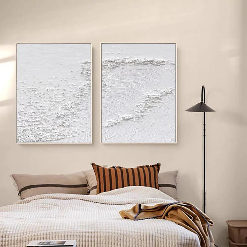 White Textured Minimalist Wall Art Set of 2